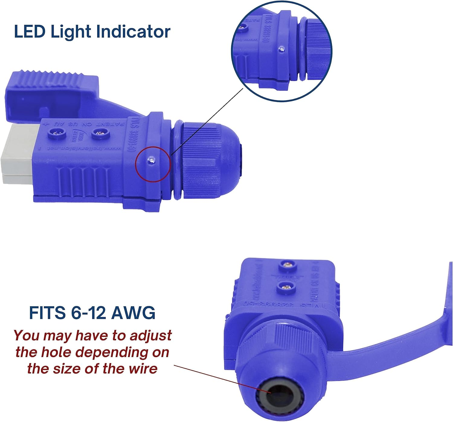 Trailer Vision 50 Amp Anderson Connector Cover Assembly with Rubber Dust Cap & LED - Protective Sleeve for SB50 Anderson Plugs Quick Connect System for Caravans Trailers Trucks Ute 4WD - 50A Blue image number 4