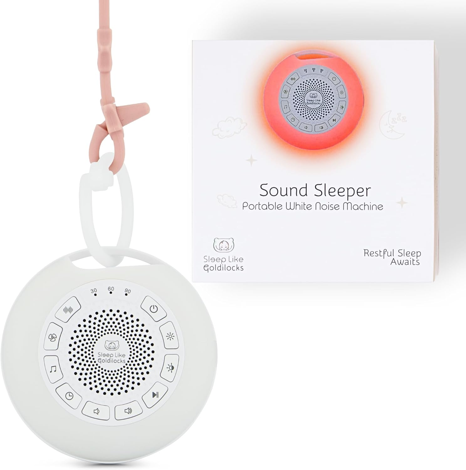 Sleep like Goldilocks - Sound Sleeper | Baby White Noise Machine & Night Light | 26 Soothing Sounds, Dimmable LED Light, 8 Colours Including Red Light, USB Rechargeable - up to 50 Hours Battery Life and More | Portable & Travel-Friendly image number 4