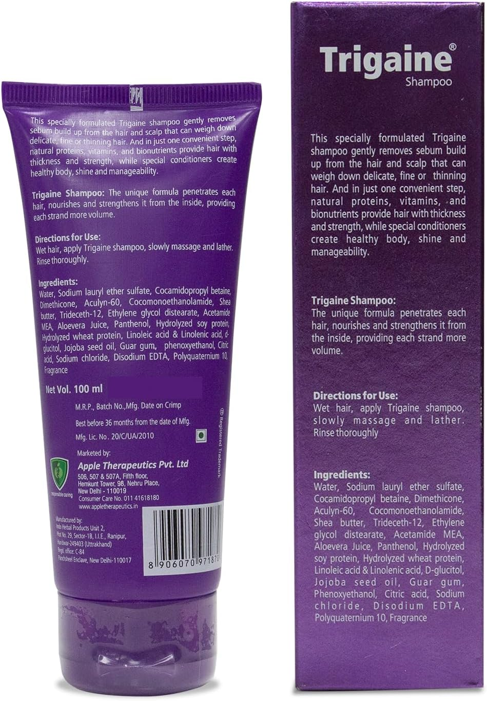 APPLE THERAPEUTICS Trigaine Shampoo (100Ml) | Ph Balanced Shampoo, Optimizes Thin Hair with Natural Proteins, Vitamins and Bionutrients Dermatologist-Recommended Shampoo for Hair Fall image number 2