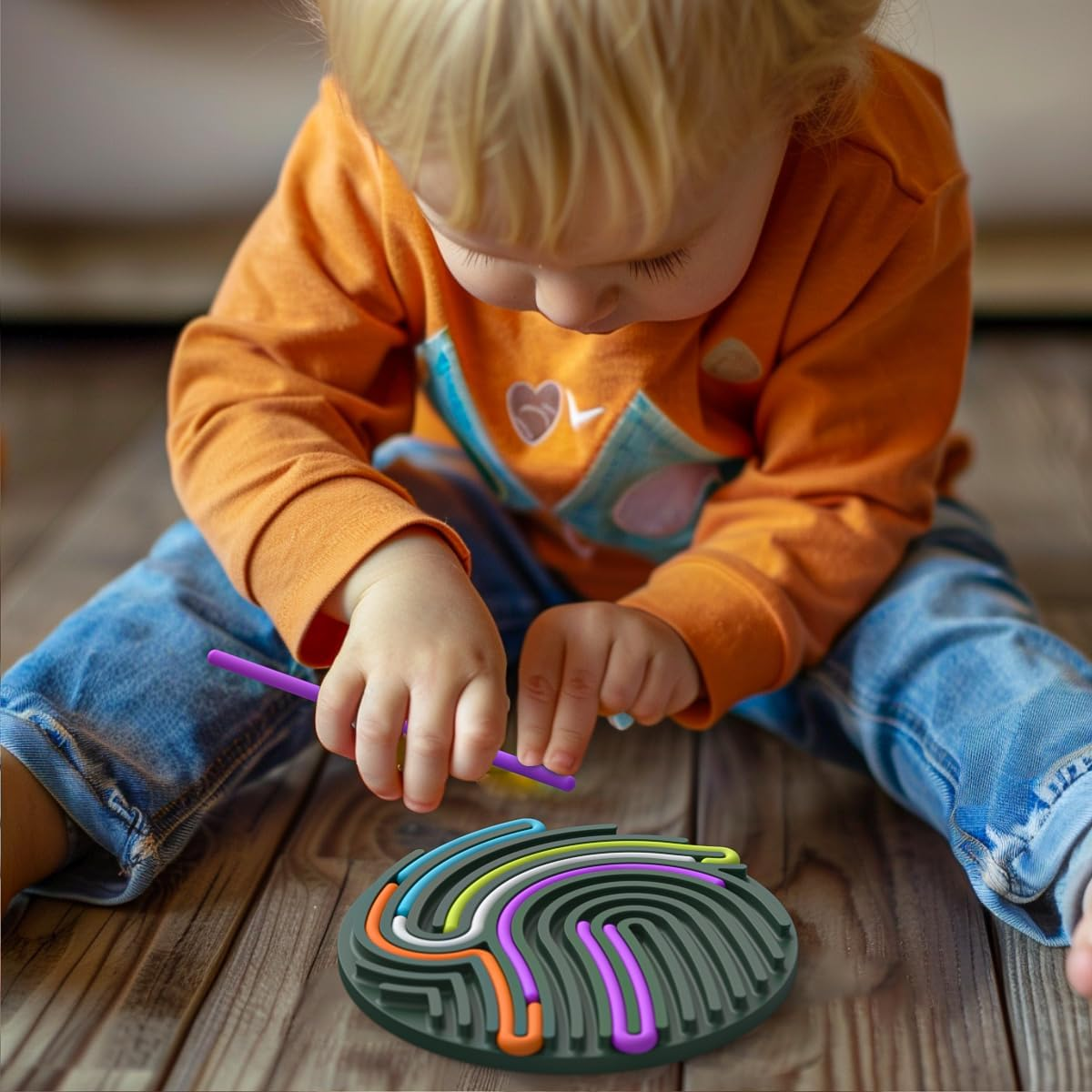 Sensory Activity Board; Silicone Fidget Toy for Calming, Stress, Anxiety, ADHD & Autism; Stress Reducing Fidget Toy for Kids and Adults 3+; Includes Carrying Pouch and 13 String (Green)
