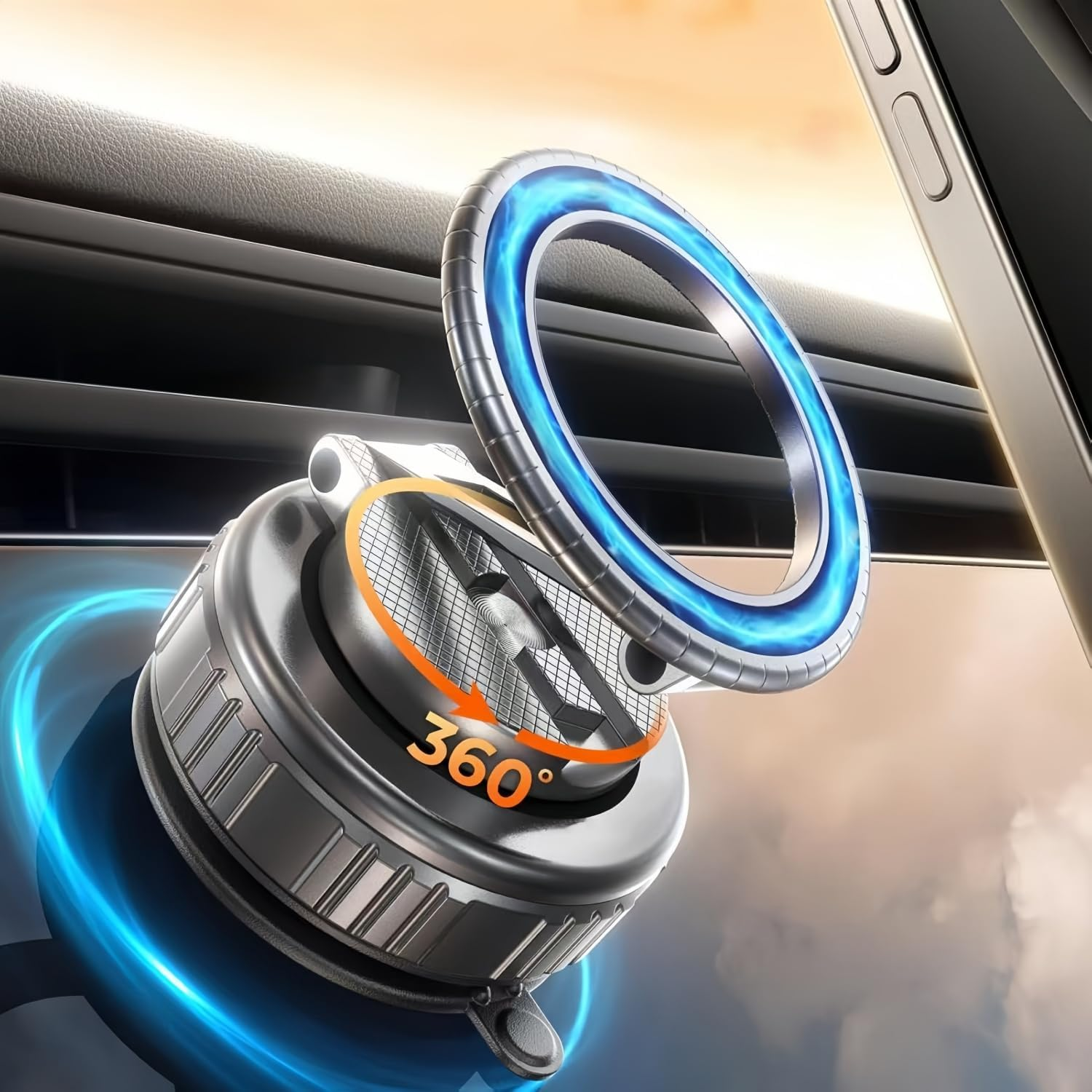 2025 Upgraded Magnetic Car Phone Holder,Ultra Vacuum Suction Cup Magnetic Car Phone Holder, 360&deg; Adjustable Foldable Car Phone Mount Compatible for Iphone/Android - Dashboard/Windshield/Gym Use