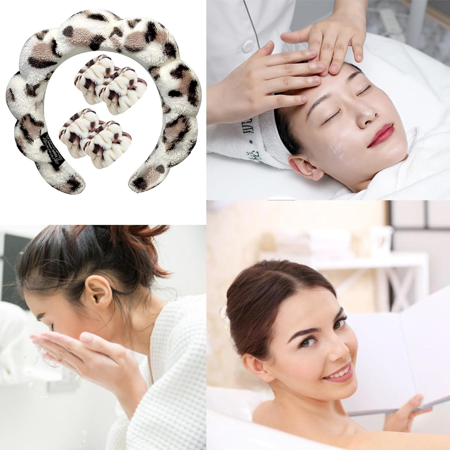 5 Pieces Spa Wrist Washband Set,Absorbent Wrist Wash Band Towel for Washing Face and Facial Makeup Headband Wristbands for Women Girls Cleansing Cuffs for Wrist image number 3
