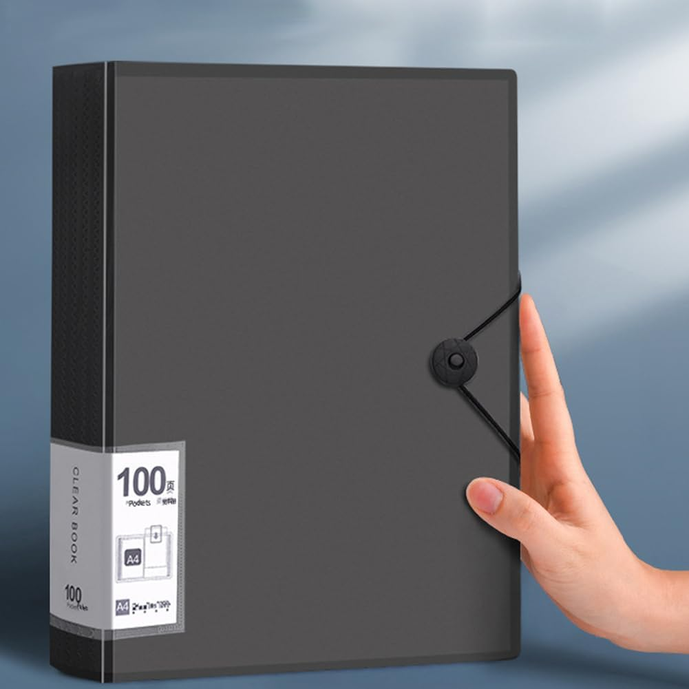 A4 100 Pockets 200/Sides Display Book Paper Document Holder, Business Presentation Book Presentation Folder, Home/Office/School Document Holder (100 Pockets Black)