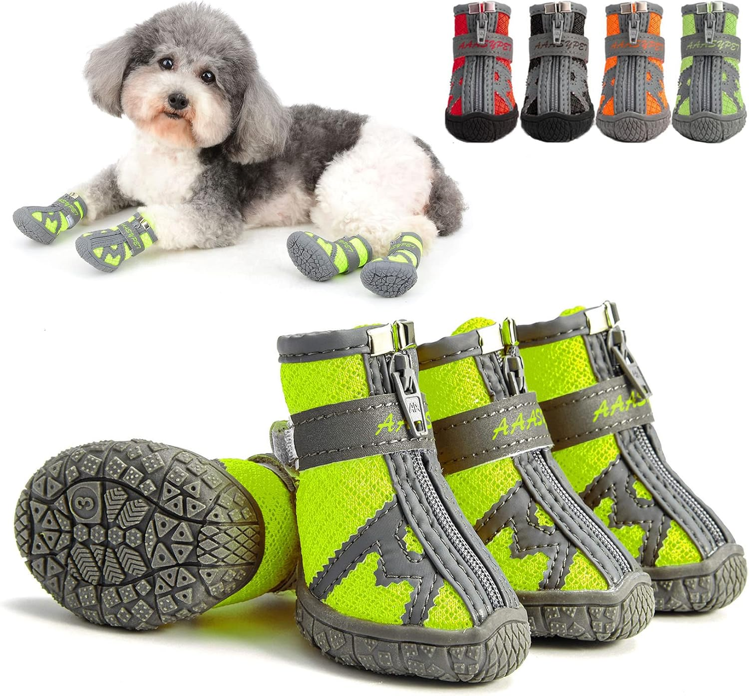 Zunea Dog Boots for Small Dogs Breathable Mesh Zipper Shoes Anti-Slip Adjustable Reflective Puppy Booties Outdoor Pet Chihuahua Paw Protectors Boots with Rugged Sole for Hot Pavement Green 1# image number 5