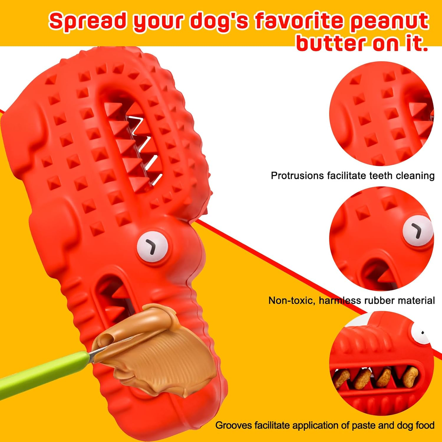 Super Tough Alligator Squeaky Chew Toys for Aggressive Chewers | Durable Rubber Dog Toys for Large Medium Small Dogs | Teeth Cleaning Chew Toy-Indestructible Dog Toy