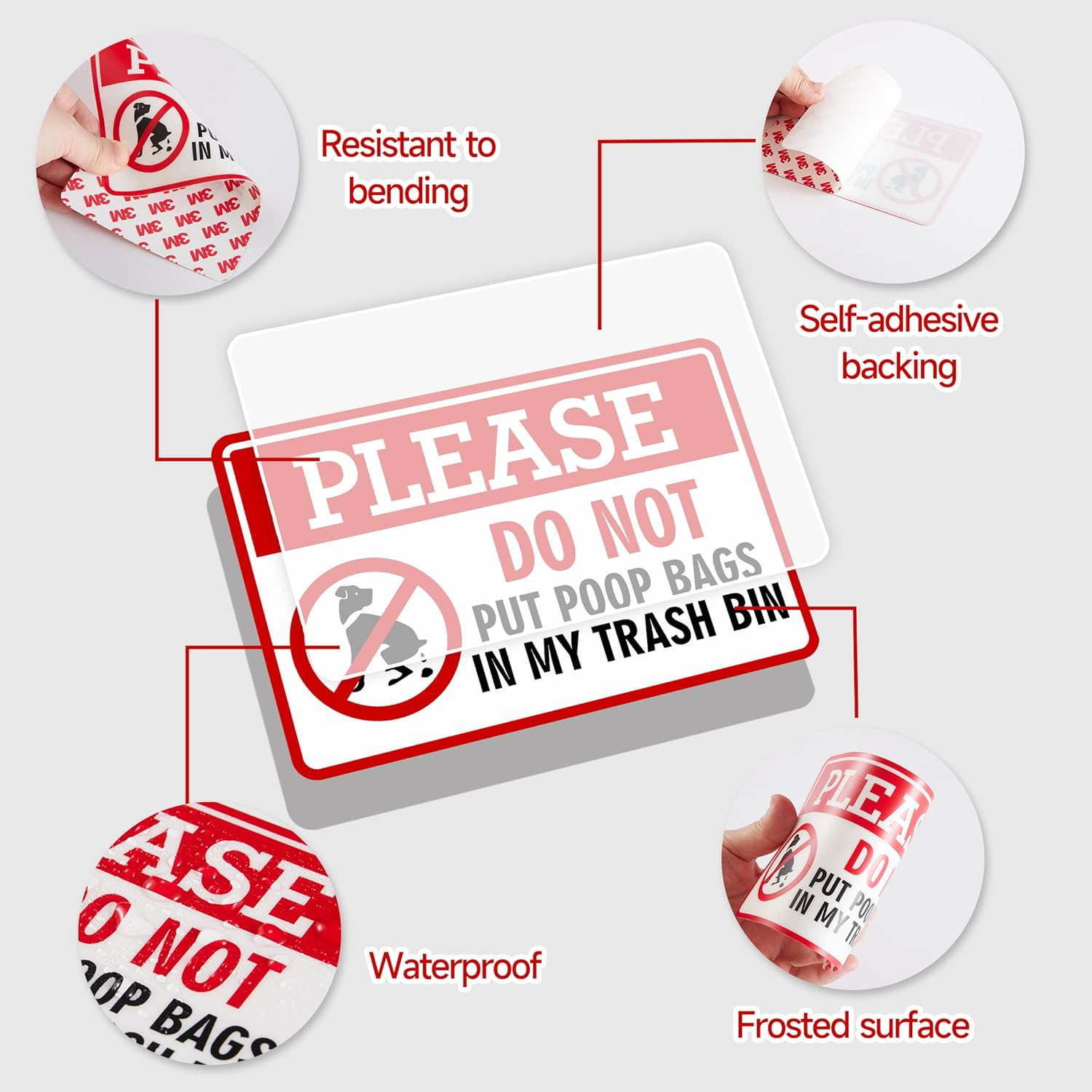 2PCS Please Do Not Dispose Poop Bags in This Trash Bin Stickers, Self-Adhesive Weatherproof Do Not Throw Dog Poop Bag in the Trash Sign, Trash Can Stickers for House，Yard，Restaurant（5.9" X 3.9"） image number 1