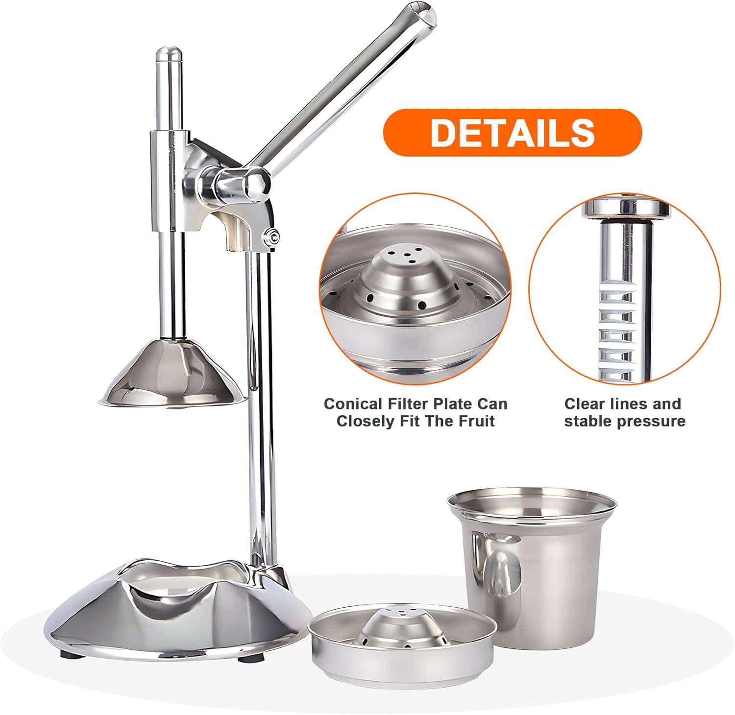 Aumerage Commercial Manual Juicer Hand Press Juice Presser, Easy to Clean, Fruit Squeezer, Citrus Juicer, Orange Juice Squeezer, Professional Citrus Juicer (Silver) image number 5