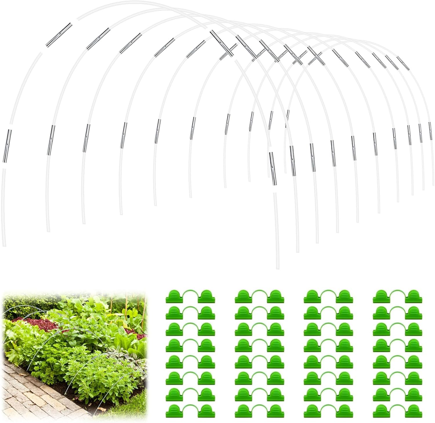 50Pcs Garden Hoops for Raised Beds, Hoops for Garden Netting, Garden Netting with Hoops for Row Cover, Greenhouse Accessories (Green) image number 3