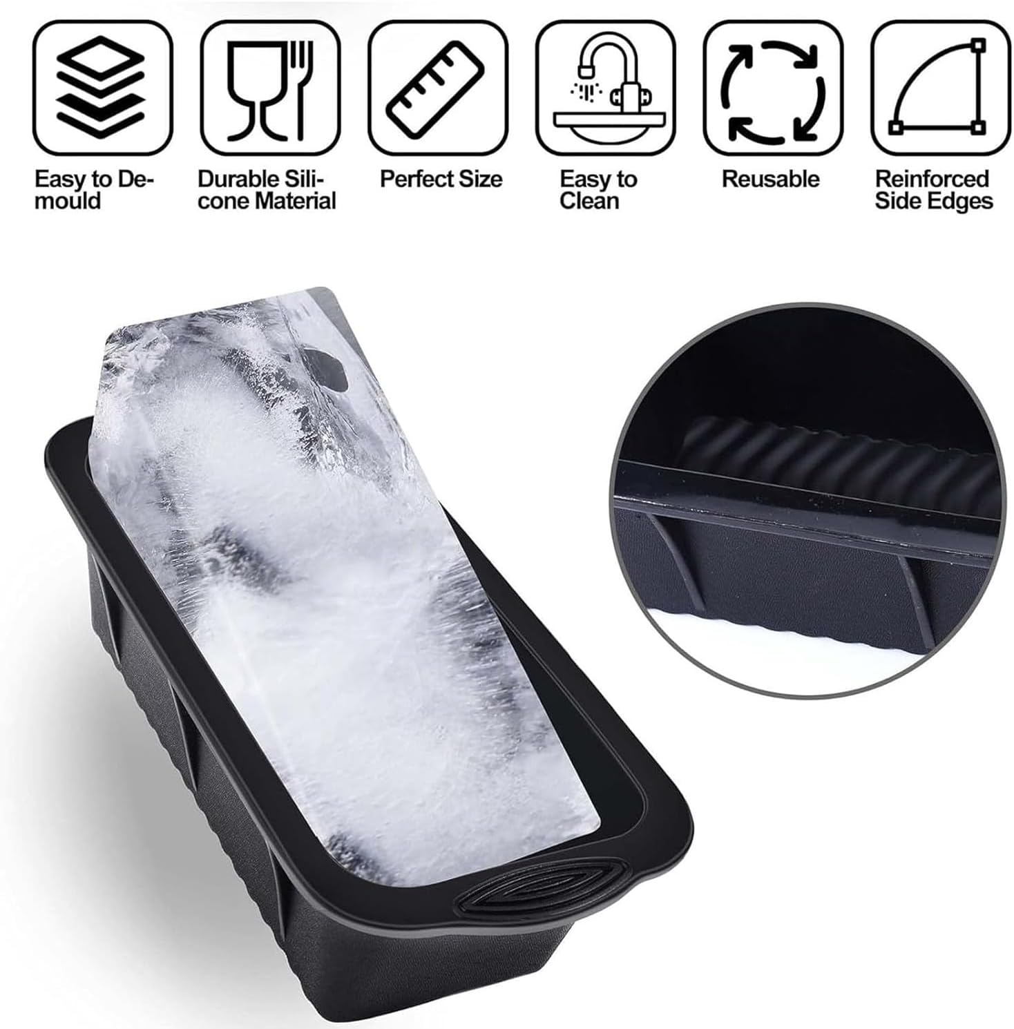 Roczential 3 Pcs Extra Large Ice Mold Silicone Large Ice Block Mold 10&times;5.1&times;2.8 Inch Ice Cube Maker Reusable Large Ice Cube Tray Dishwasher Ice Maker for Cold Plunge or Coolers Ice Bath Chiller (Black） image number 1