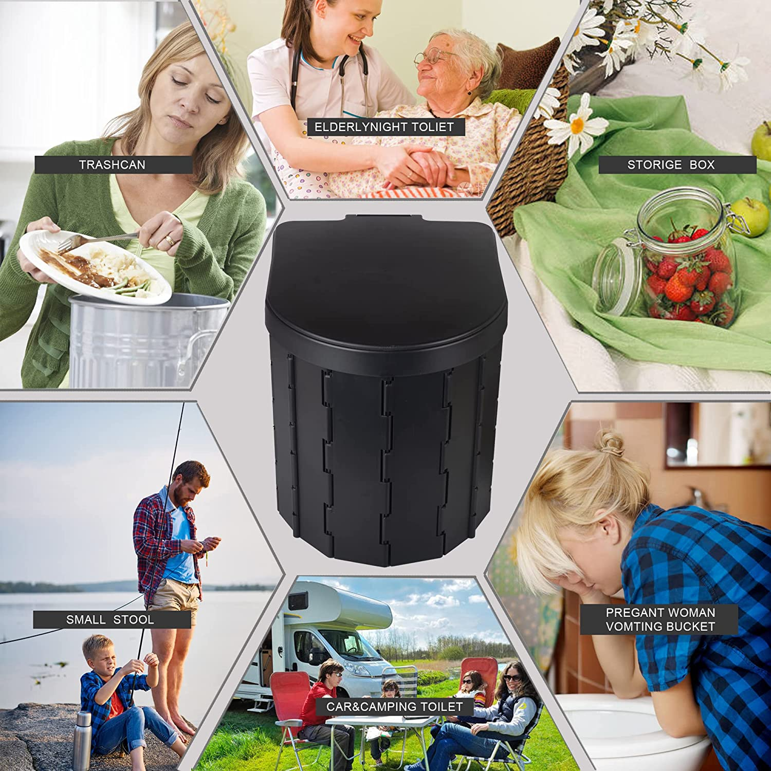 Portable Toilet for Outdoors& Indoors, SFSUMART Foldable Potty & Stool for Car Camping Travel Hiking Fishing Long Trips - Black image number 5
