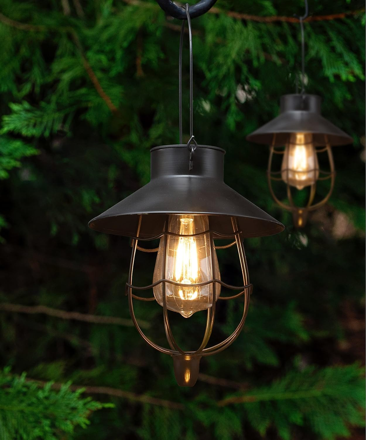 Yakii 2 Pack Solar Lantern Hanging Outdoor Metal Solar Lamp Waterproof with Warm White Light Decorate for Yard Garden Pathway Patio Porch Decor (Black)