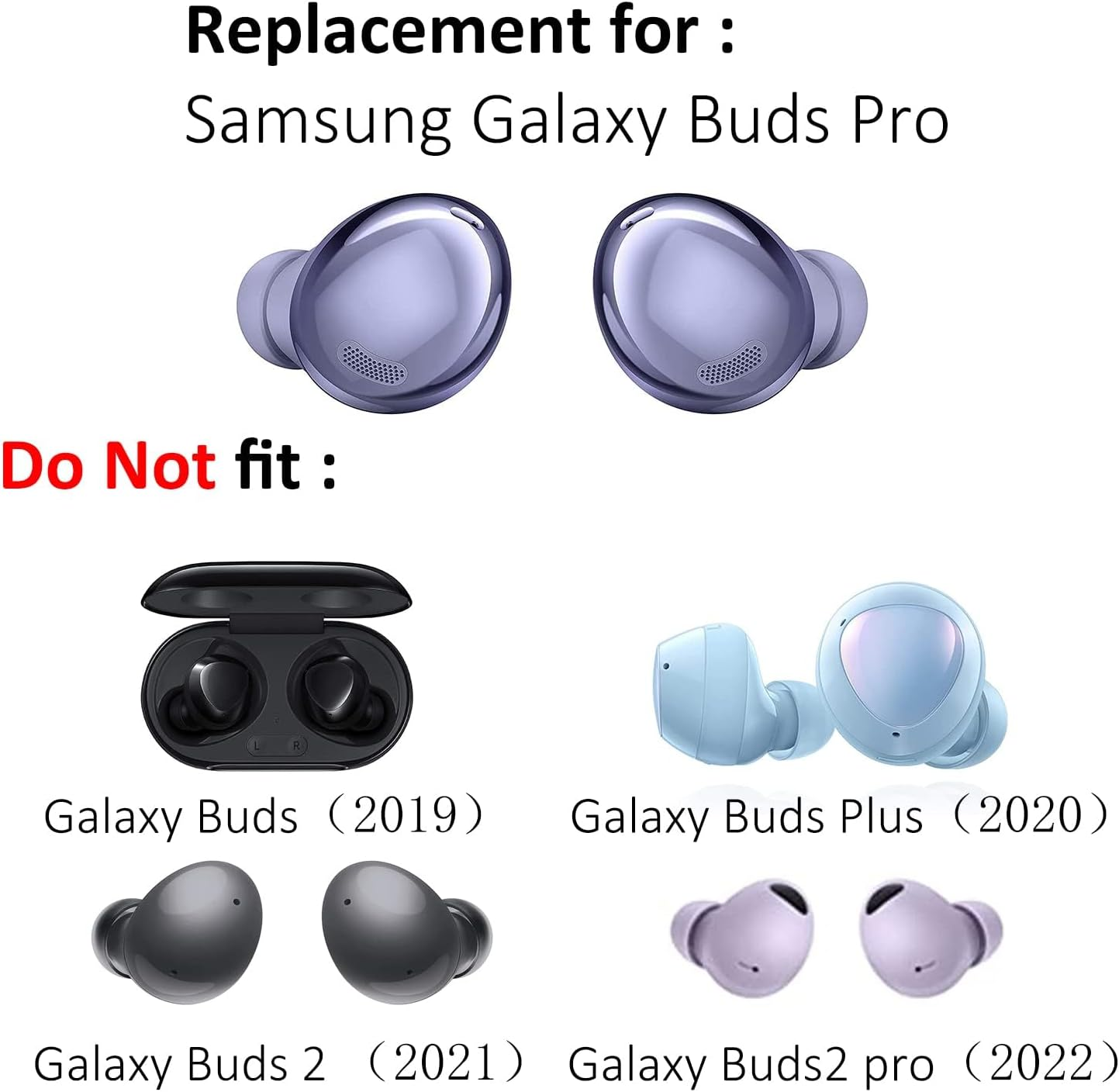 Replacement Silicone Tips Earbuds Eartips Set for Samsung Galaxy Buds Pro Headphones Fit in Case Ear Tips, S/M/L 3 Size 6 Pairs Soft Eartips for Galaxy Buds Pro Wireless Earbuds (Phantom Violet) - Violet image number 2