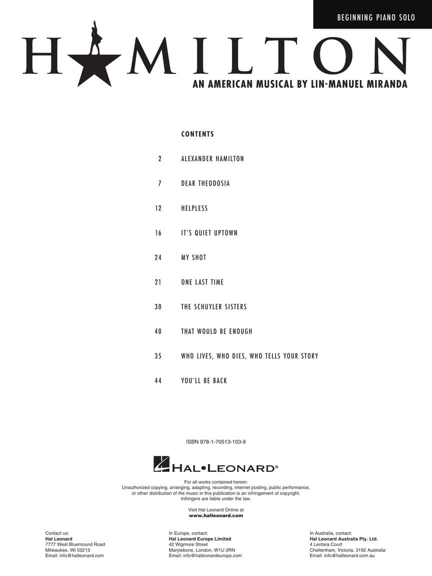 Hamilton - Beginning Piano Solo Songbook image number 1