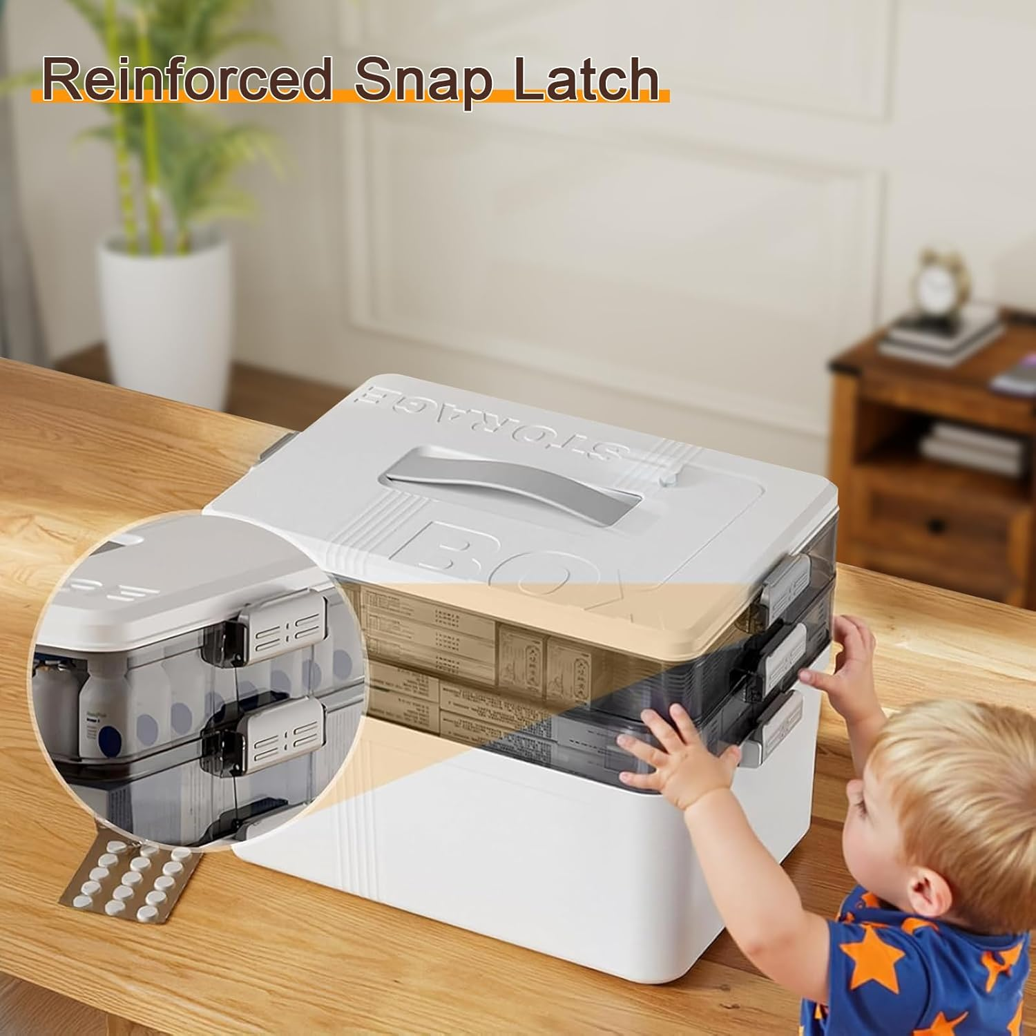 3-Layer Medicine Storage Box with Handle, Large Capacity First Aid Organizer, Moisture-Proof & Dustproof, Portable Multi-Purpose Plastic Storage Container for Medicine, Cosmetics, Household Essentials image number 2