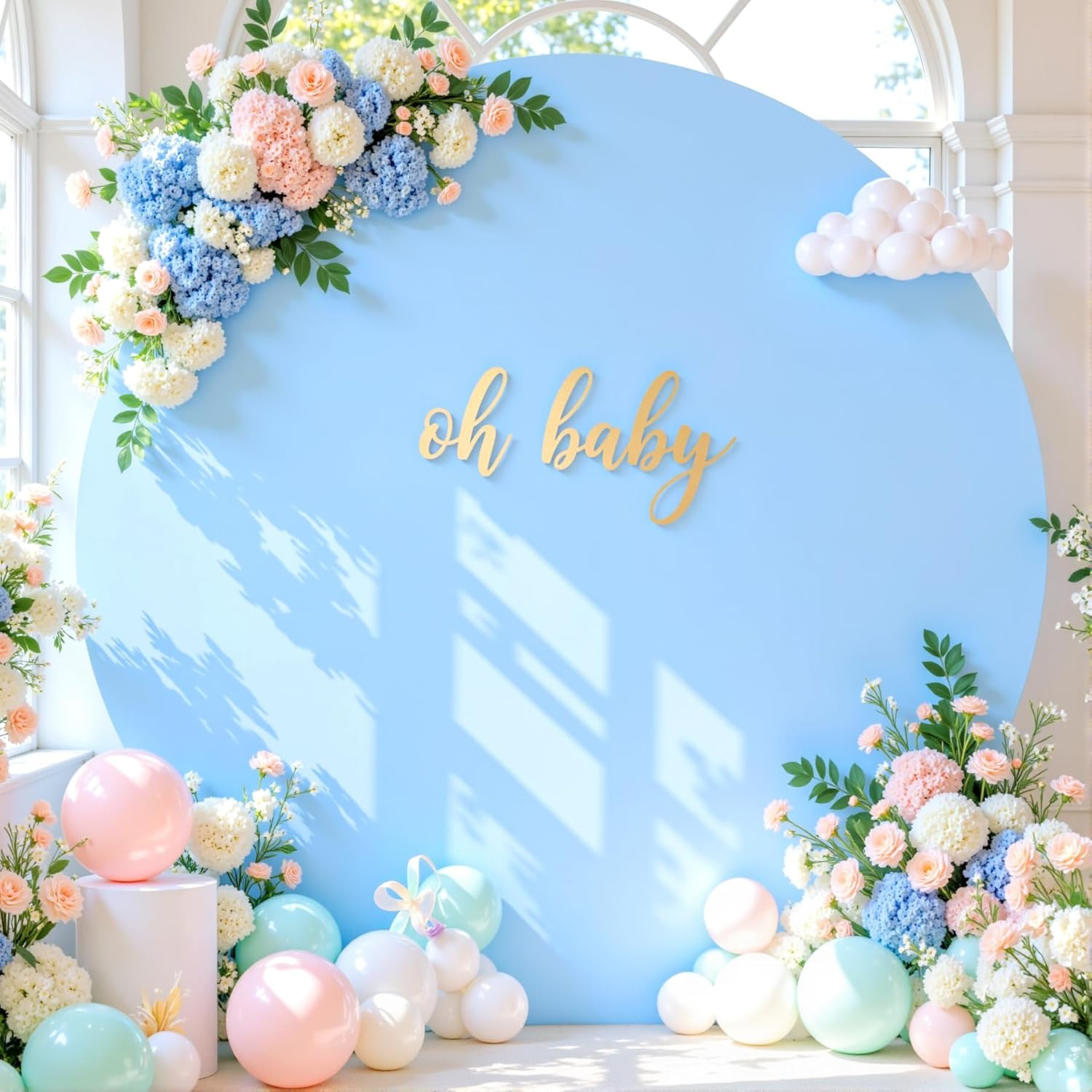 7.2 FT Ivory round Backdrop Cover for Circle Balloon Arch Stand Stretchy Circle Arch Backdrop Covers for Wedding Arch Baby Shower Birthday Party Photo Shoot Photography Arch Background Decorations