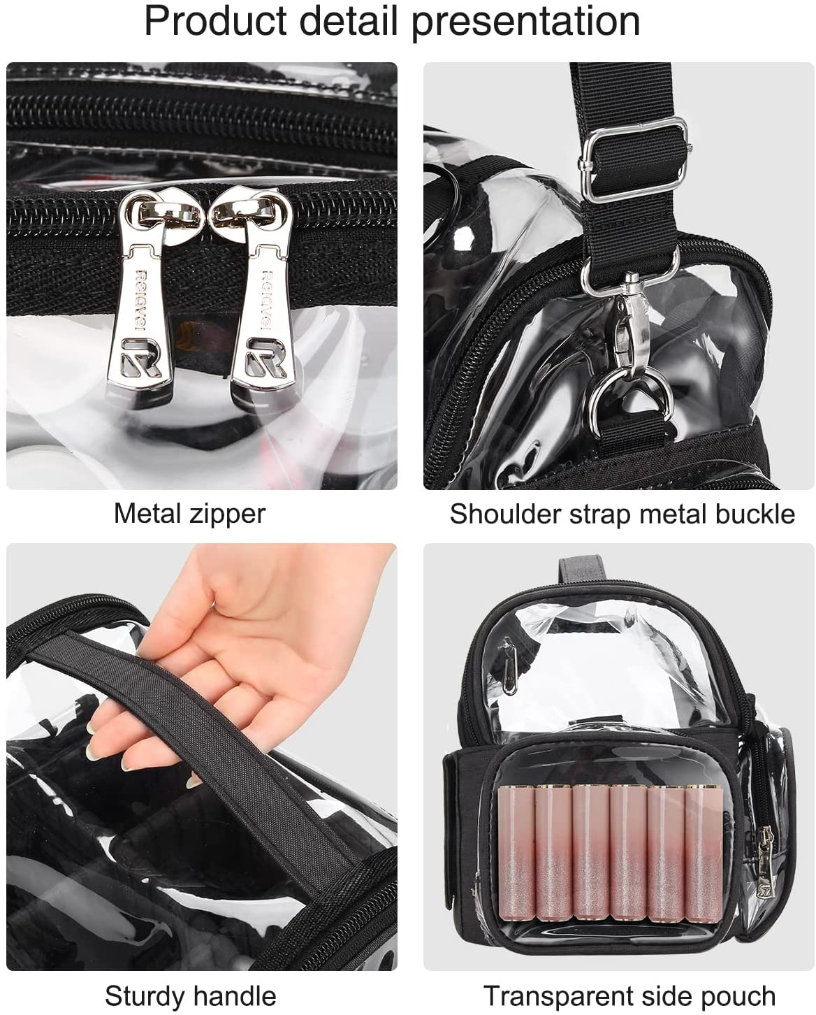 Relavel Makeup Brush Case, Large Makeup Brush Holder Professional Makeup Artist Travel Case Clear Waterproof Cosmetic Organizer Bag, Full Open Easy to Access, with Adjustable Strap and Dividers, Black