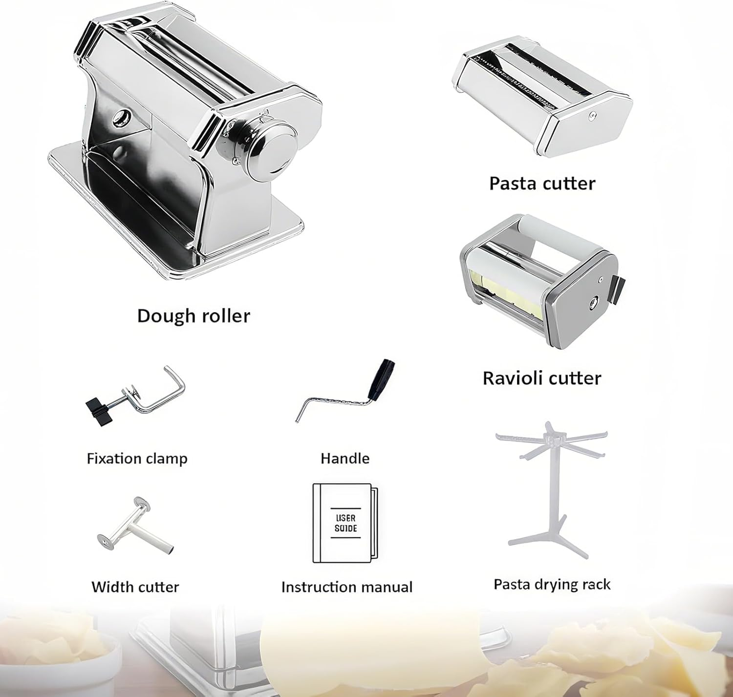 Master FENG Pasta & Ravioli Maker, Set of 6 Piece 150Mm Steel Noodle Maker Machine with 9 Adjustable Thickness Settings, Includes Ravioli Maker Attachment, Pasta Drying Rack image number 3