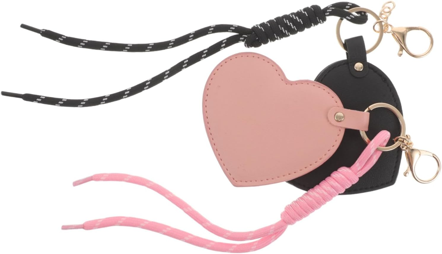 ASAKKURA 2Pcs Heart Compact Mirror with Rotation PU Leather Wristlet Keychain Vanity Mirror for Women Portable Travel Makeup Accessory for Pockets Bags and Handbags