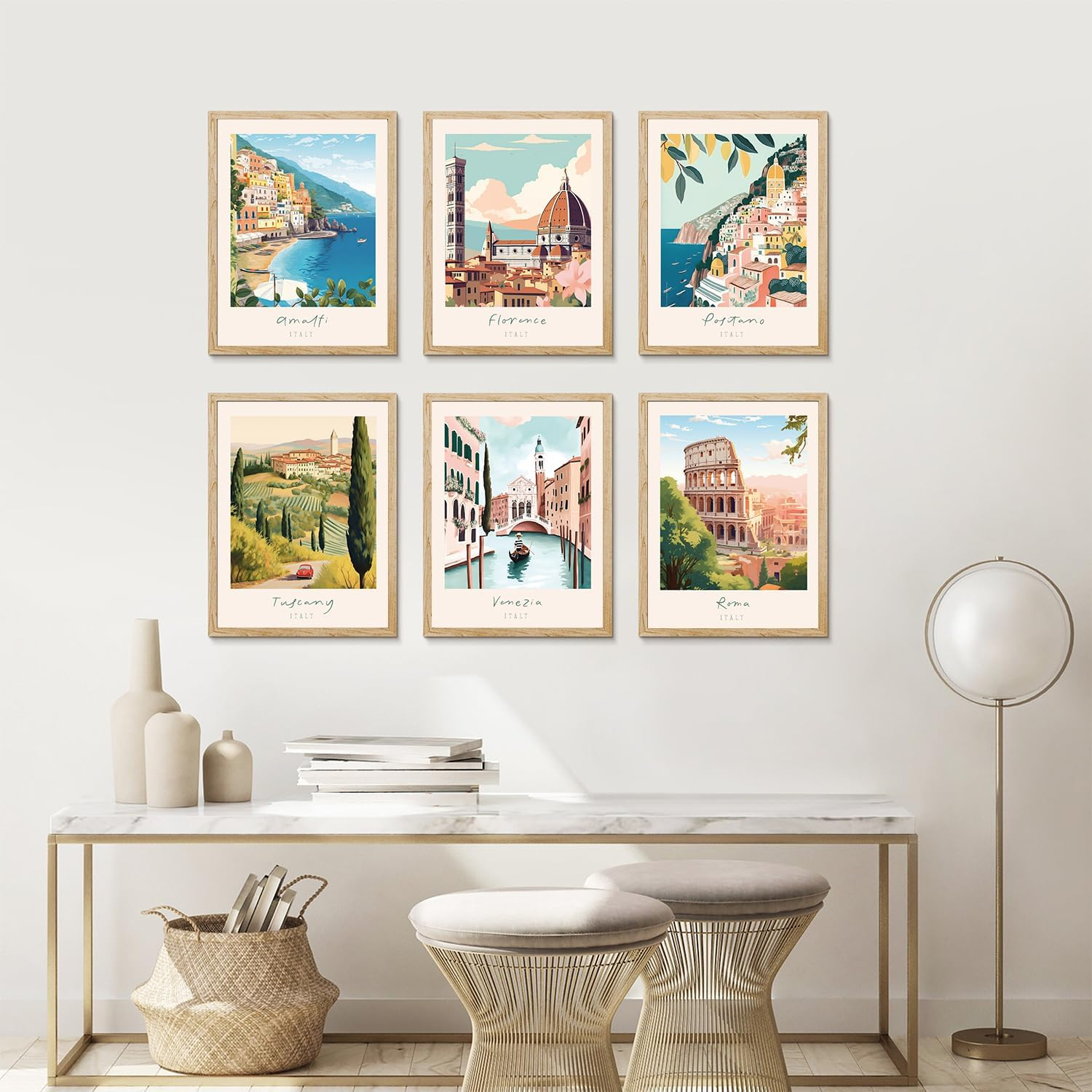 FEOFTIE Vintage Travel Posters Italy Amalfi Coast Wall Art Retro Posters Set of 6 Italian City Wall Art Landscape Poster Beach Painting Venice Rome Wall Art for Bathroom 8X10 Inch Unframed