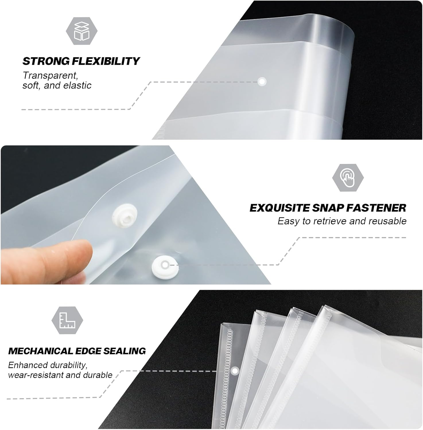 40PCS A4 Plastic Envelopes Filing Envelopes A4 Plastic Wallets Folder Clear Document Folders File Envelopes with Label Pocket Document Wallet with Snap Closure for School Home Office (White) image number 3