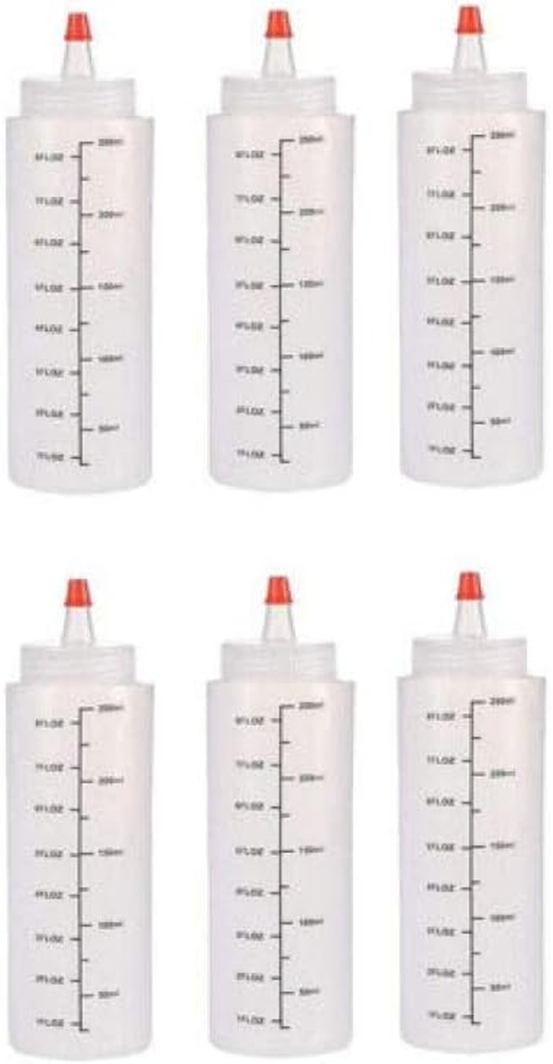 6PCS 250/500ML Sauce Bottle Squeeze Crafts Bottle Condiment Dispenser, Leak-Proof Red Cap, Clear Food-Grade PE, Bpa-Free, with Measurement Marks image number 2