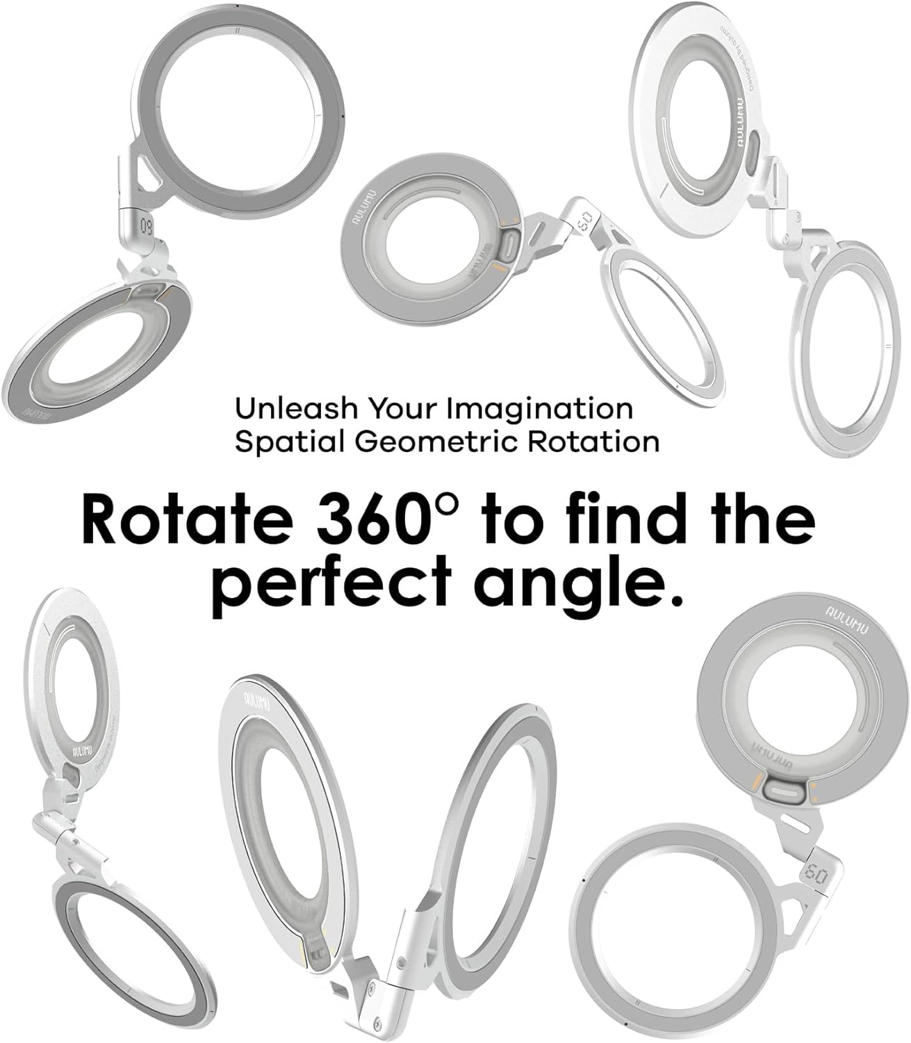 Aulumu G09 Magnetic Ring Grip | Omnidirectional Rotation | Magsafe Compatible | Aluminium Alloy Construction | Stable Dual-Sided Magnetic Attachment | Includes Handle Ring Phone Stand- Silver image number 5