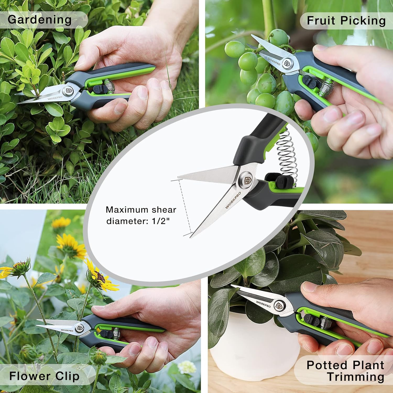 WORKPRO 2 Packs Pruning Shears, 6.5&rdquo; Gardening Scissors Snips Clippers with Precision Blades, Hand Pruner Set with Sheaths
