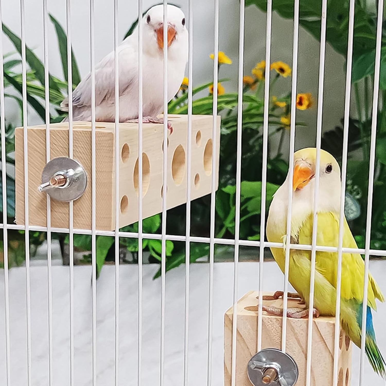 MLKLDOU Bird Wooden Block Chew Toy Parrot Rectangle Chewing Toys,Parakeet Hanging Toy,Bird Perch Stand Foraging Training Toys Shredding & Biting Wooden Bird Cage Accessories image number 1