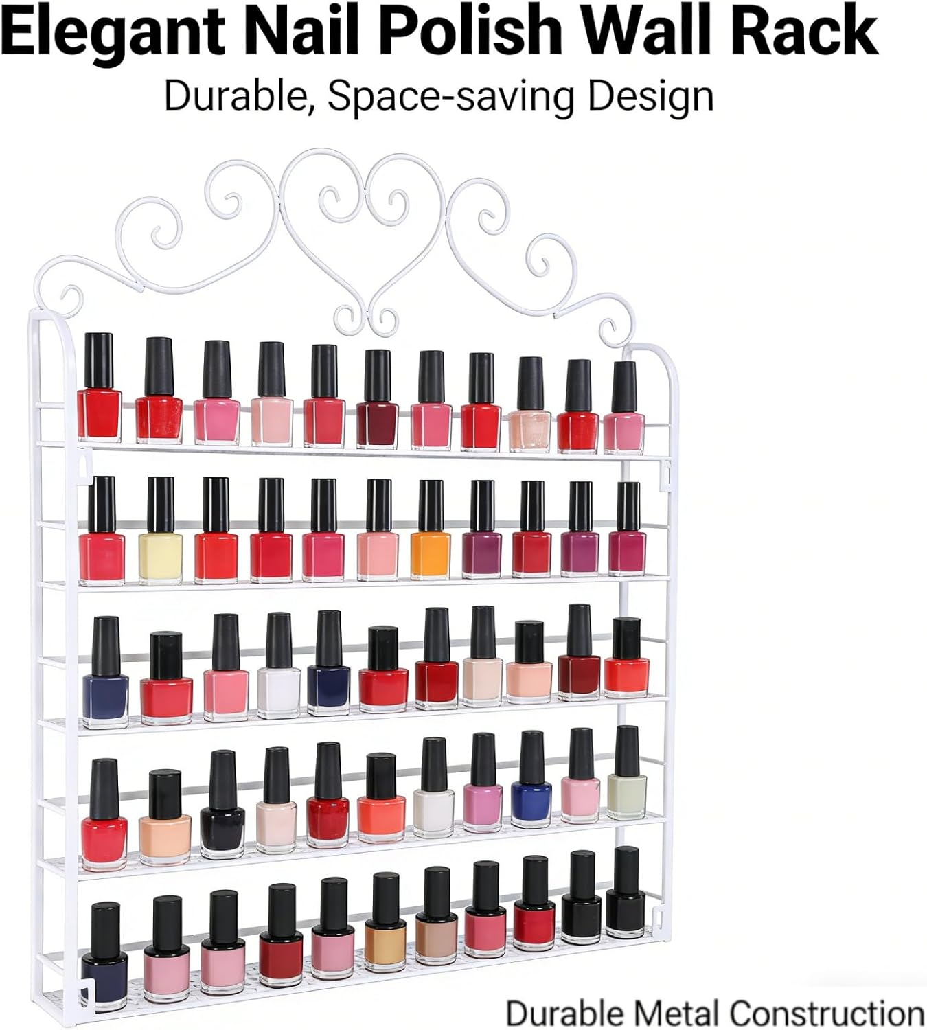 NUMNBE 6-Tier Metal Nail Polish Storage Elegant &ndash; Large 180-Bottle Nail Polish Holder, Space-Saving Display Shelf for Salon & Home, Durable Wall-Mounted Nail Polish Organiser in White image number 6