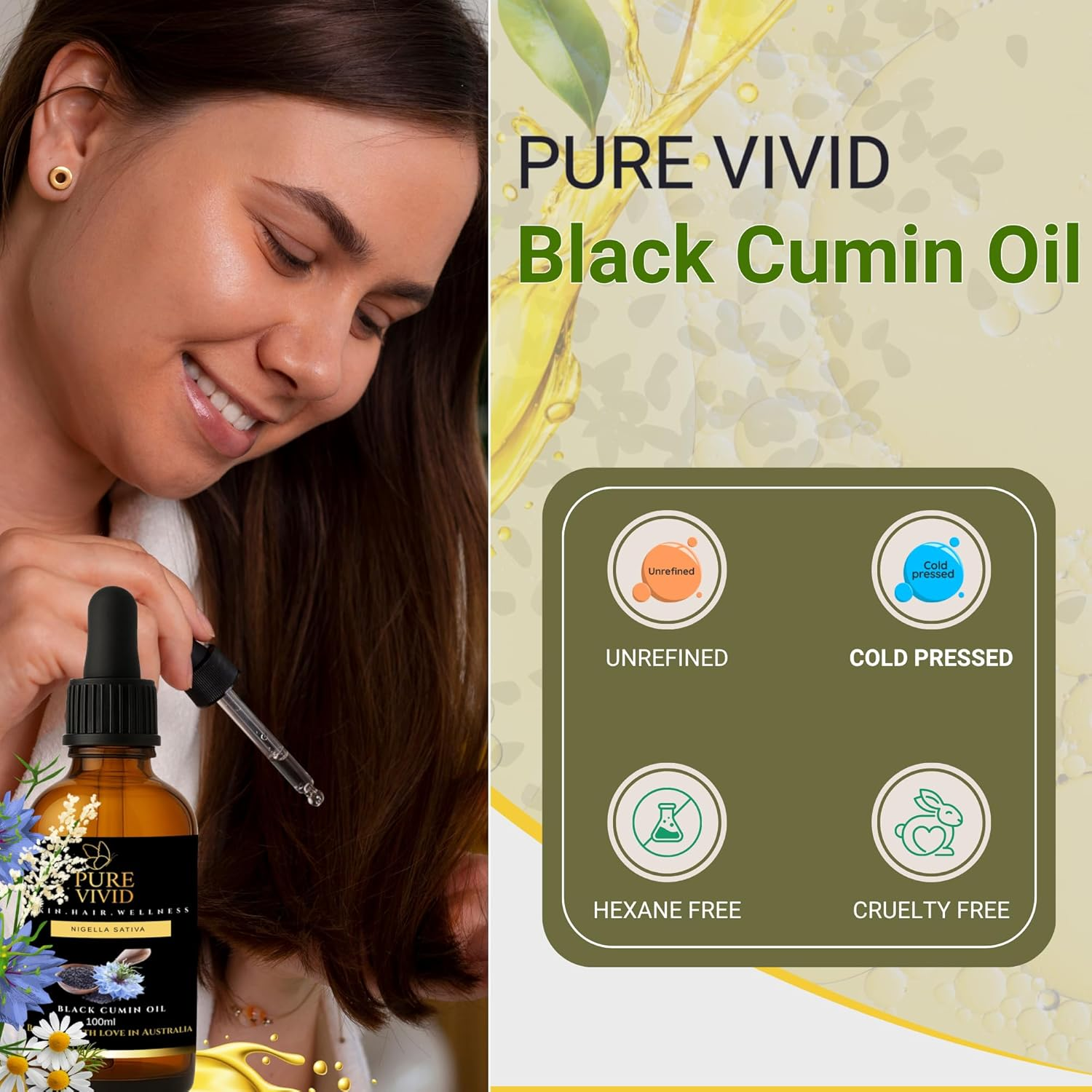 Pure Black Seed Oil (Nigella Sativa) 100Ml &ndash; Cold Pressed Unrefined Black Cumin Oil for Skin & Hair Care, Cosmetic Grade, Unscented image number 2