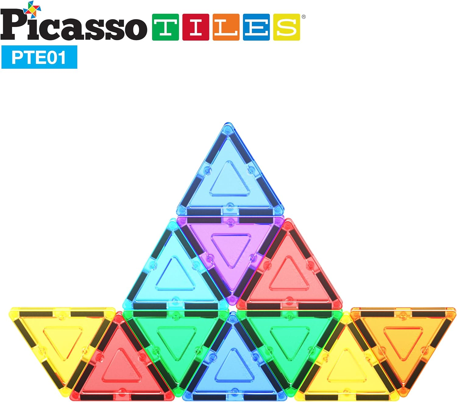 Picassotiles 12Pc Magnetic Building Block Set Equilateral Triangle Magnet Tiles Construction Toy STEM Learning Kit Educational Playboards Pretend Play Stacking Blocks Child Brain Development PTE01 image number 3