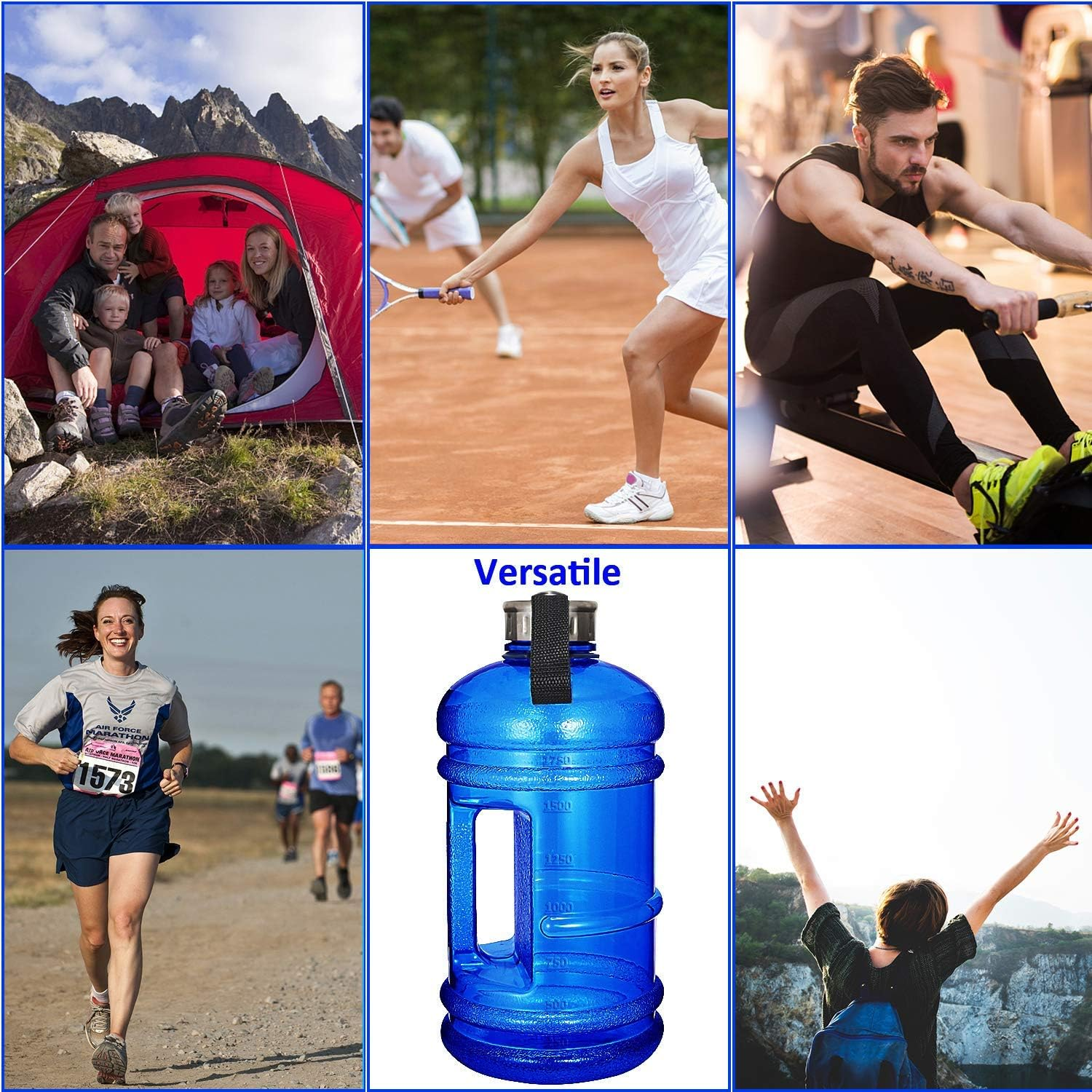 Vaupan Half Gallon Big Water Bottle, 2.2L/73 OZ Large Leak Proof Sports Jug with Handle,Huge BPA Free PETG Plastic Wide Mouth Drinking Container Flask for Fitness Gym Biking Travel Outdoor Water Jug image number 4