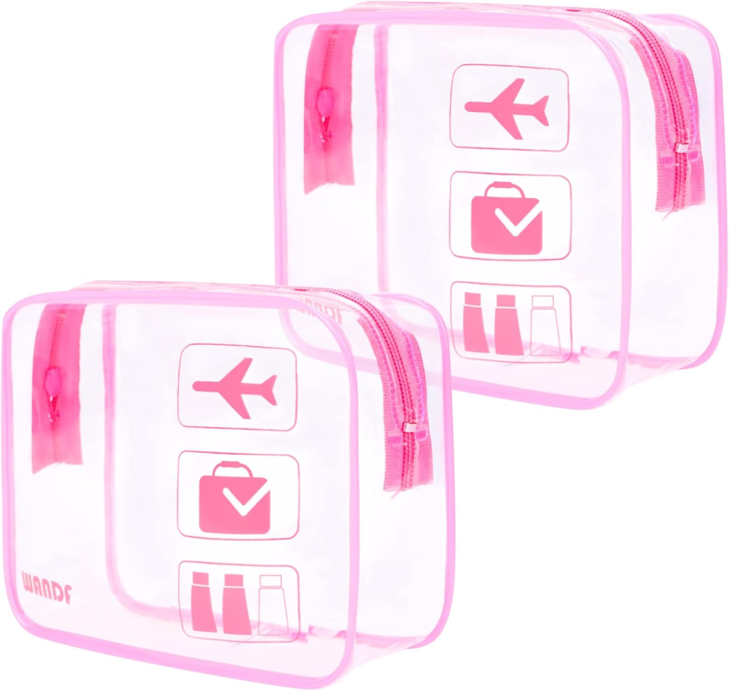 Clear Travel Toiletry Bags with Zippers Portable Waterproof Travel Accessories Quart Size Toiletries Cosmetic Pouch Makeup Bags for Men and Women (2 Pcs Pink)