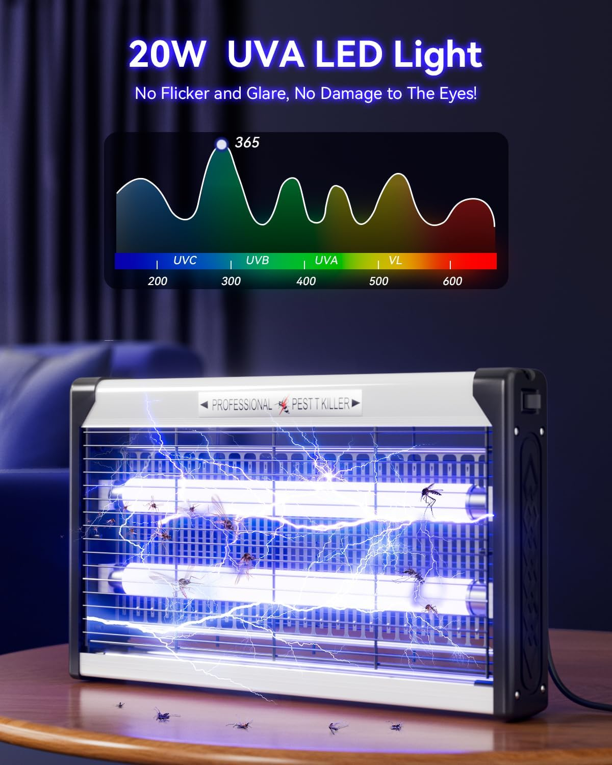 Mosiller Bug Zapper Fly Killer - 40W Mozzie Mosquito Trap Indoor Bug Trap, Insect Fly Trap Lamp, LED Insect Killer Fly Catcher Fly Zapper for Home Office Warehouse Garden image number 2