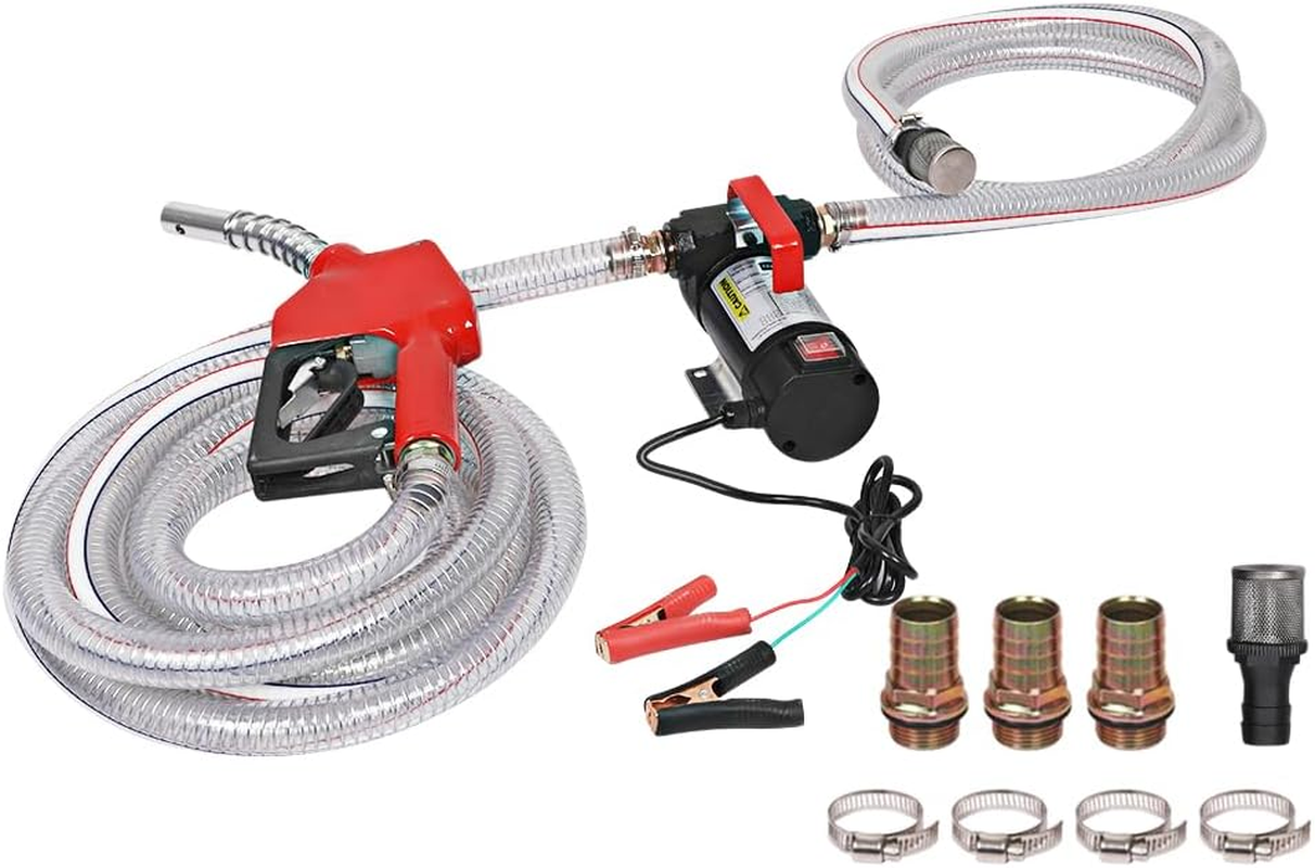 Traderight Fuel Transfer Pump 260W,12V DC,6 M Lift,Portable Electric Diesel Transfer Extractor Pump Kit with Automatic Shut-Off Gun Nozzle,Delivery & Suction Hose for Diesel, Kerosene,Transformer Oil image number 1