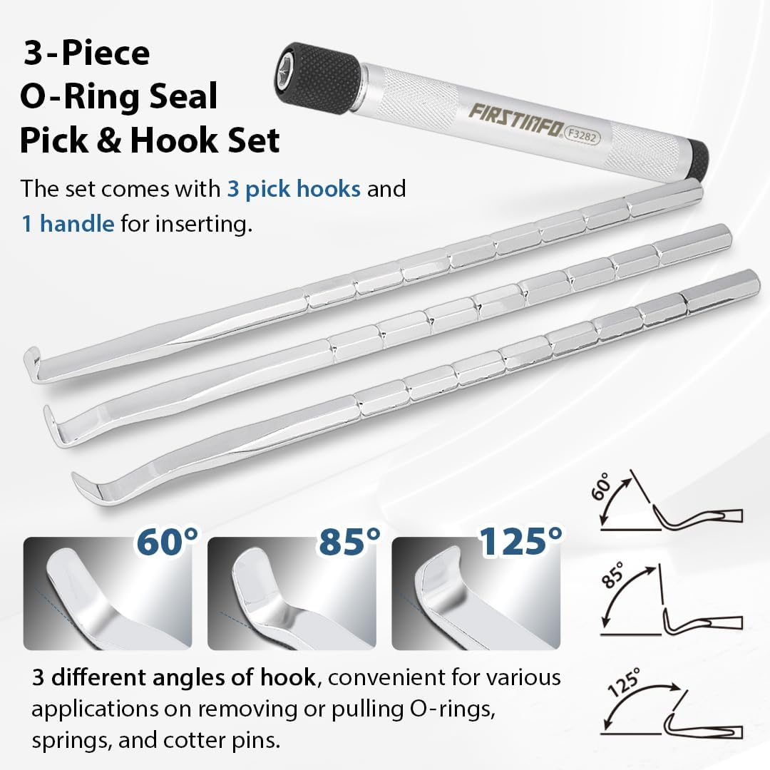 FIRSTINFO F3282 Patented 3-Piece O-Ring Seal Pick Hook Set, O-Ring Seal Gasket Pick Hooks Puller Remover Tool image number 2