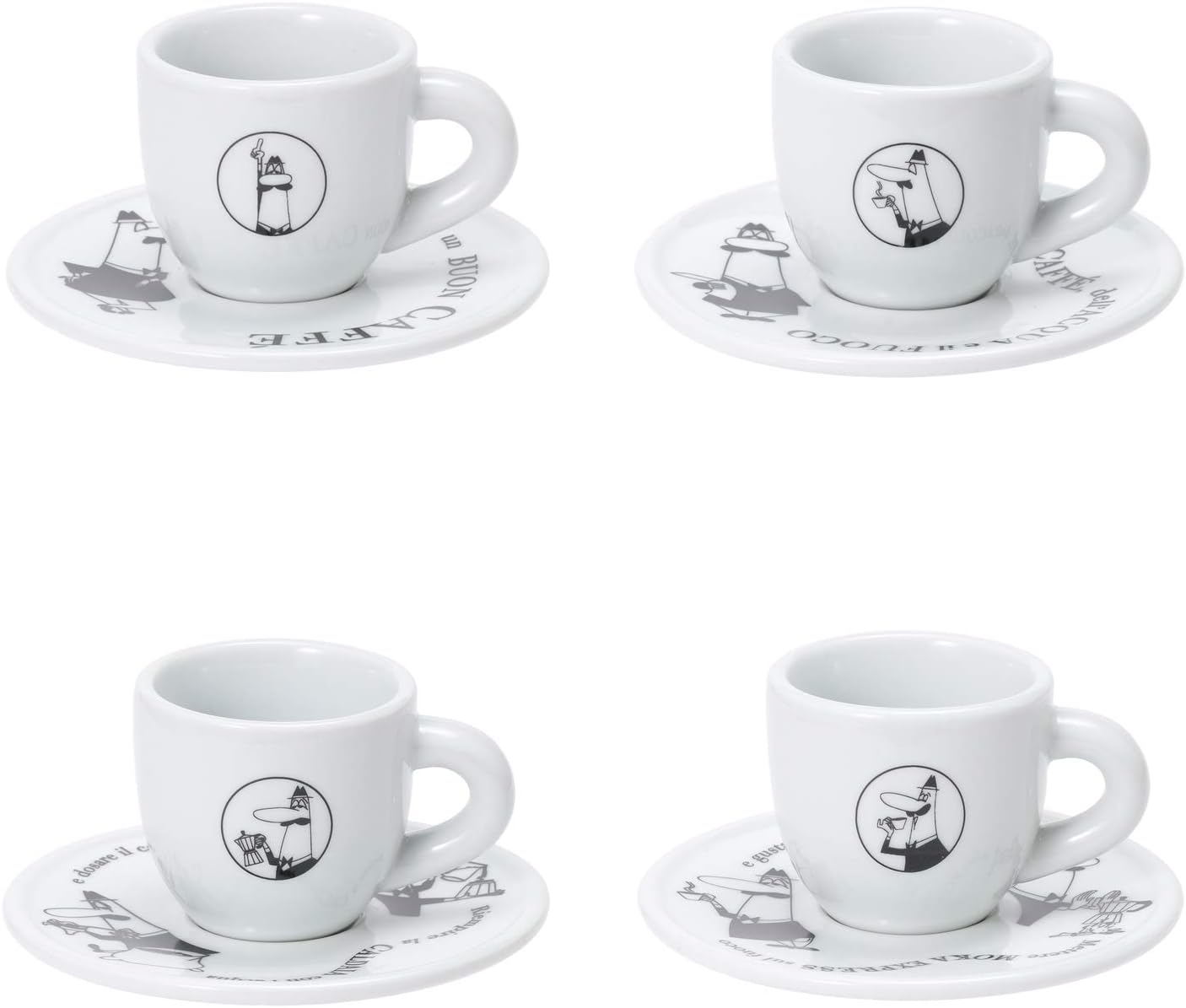 Bialetti Cup & Saucer Uncle Bialetti White Coffee Espresso Cup Set of 4 Y0TZ033