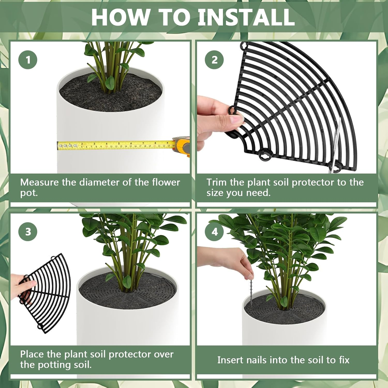 Chris.W 2 Pcs Plant Pot Grid with 16 Stakes, 11.8 Inch Plant Pot Soil Covers Protectors, Plant Pot Cover Plant Protector from Animal, Cuttable Soil Protector for Plants (Black)