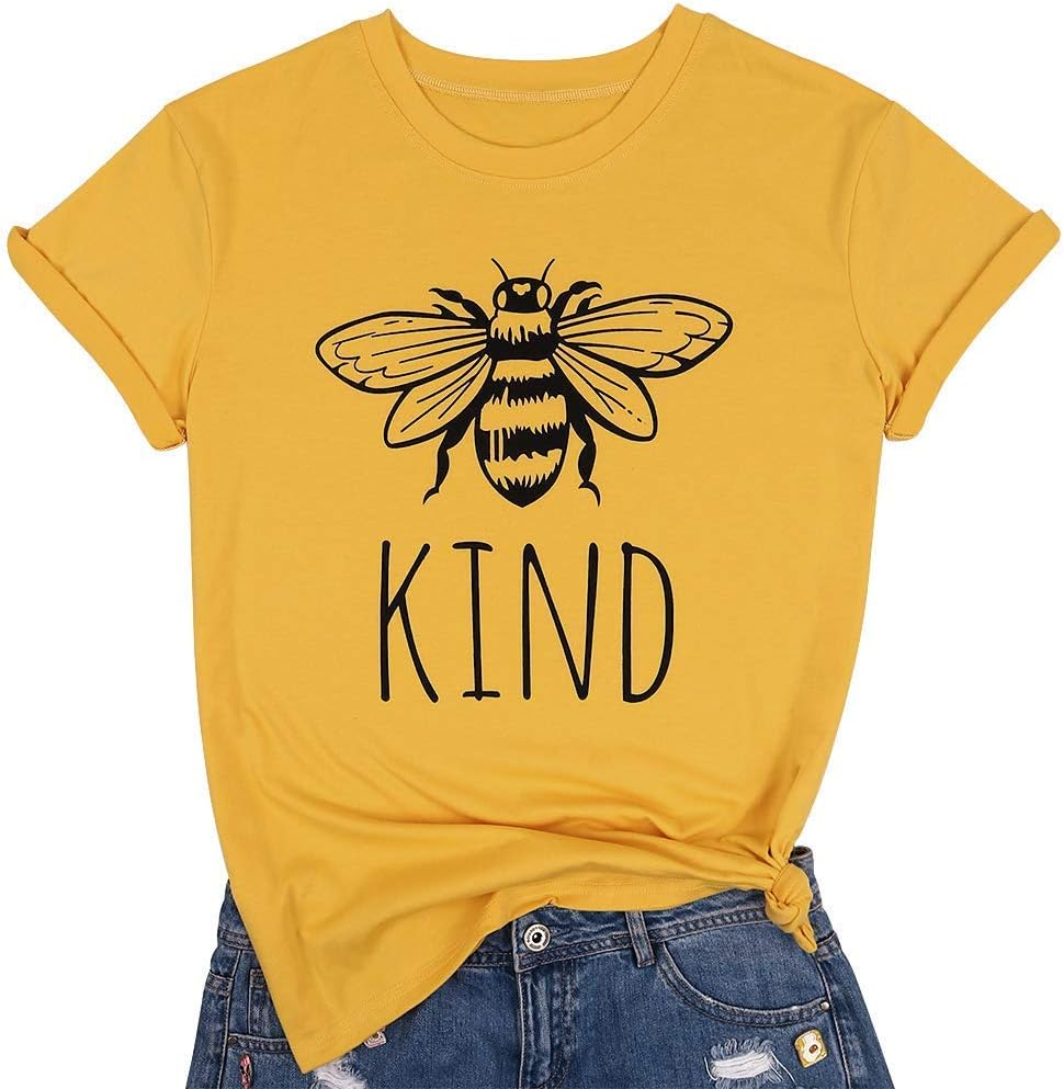 Womens Be Kind Graphic Tees Shirts Short Sleeve Shirt Funny Printed Summer Casual T-Shirt Tops image number 4