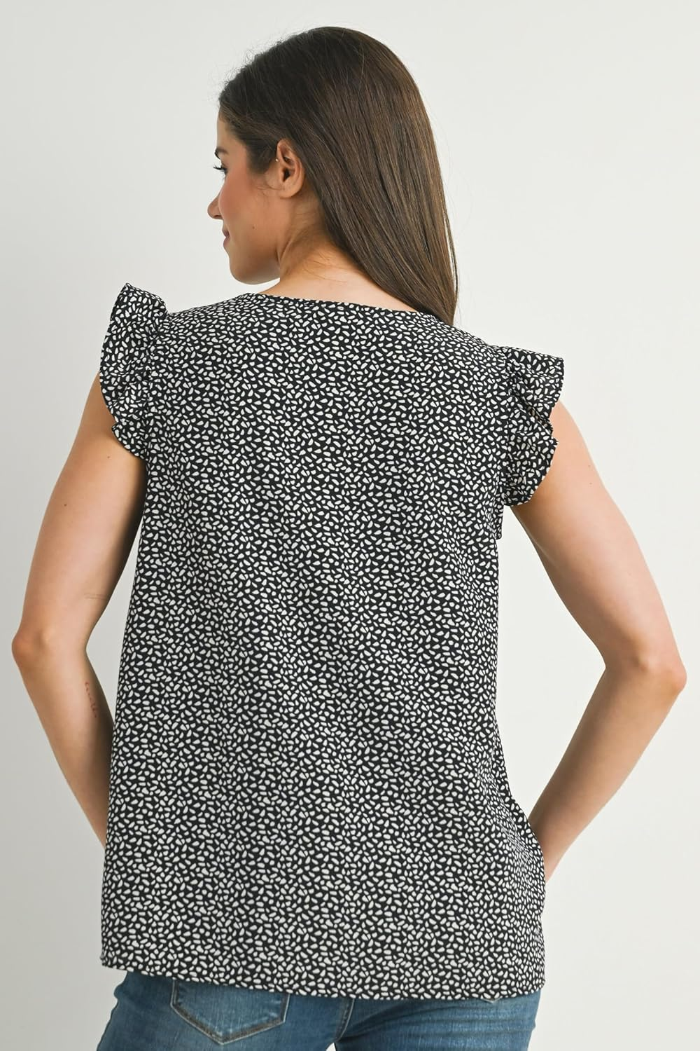 Laclef Women'S Swiss Dot V Neck Ruffle Cap Sleeve Maternity Top