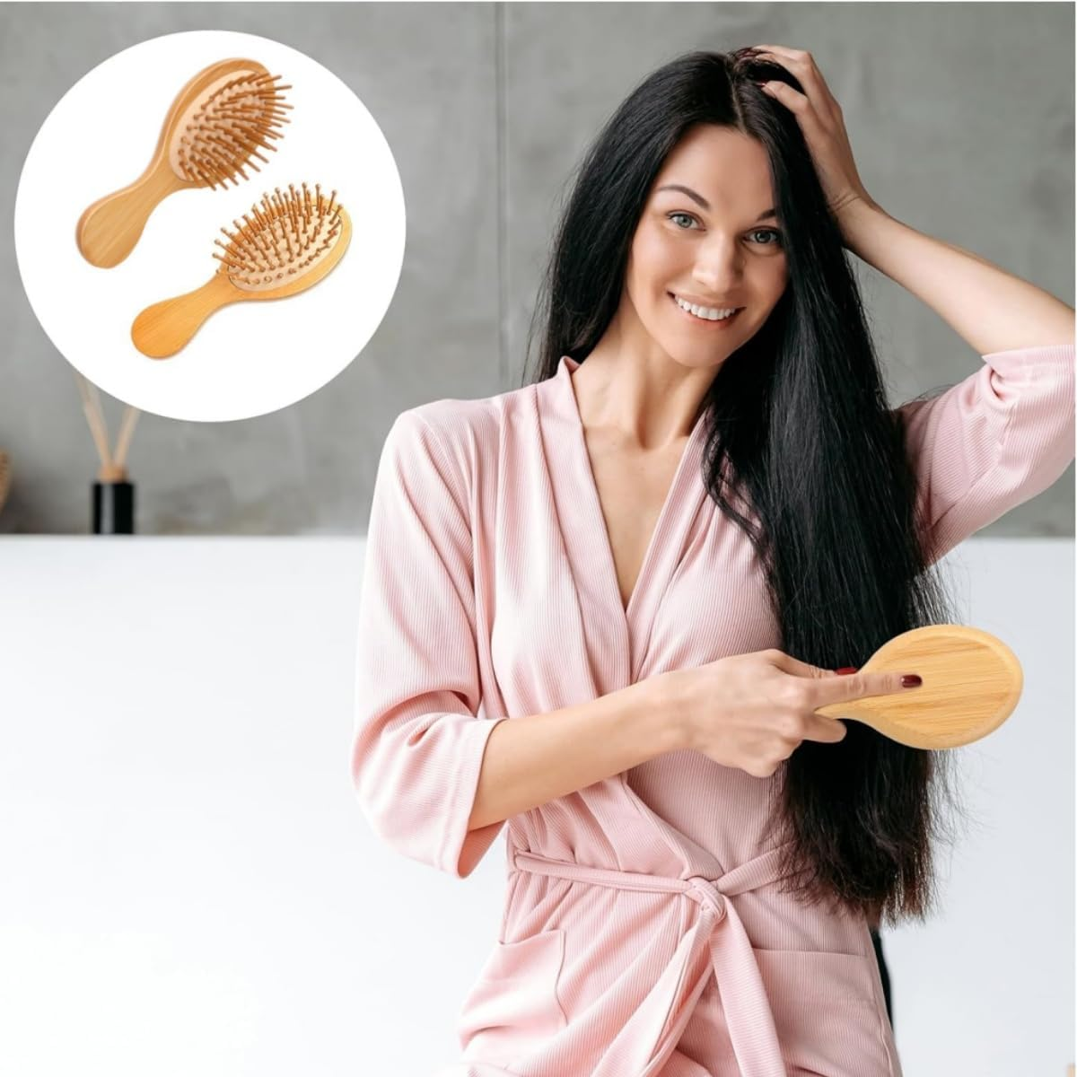 Hair Brush, Pack of 2 Scalp Massage Brush, Scalp Massager Brush, Small Travel Hair Brush, Wooden Hair Brush, Head Massage Brush, Hair Massage Brush, Hair Brush, for Men and Women image number 1