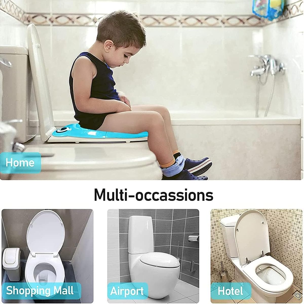 AIMALL Foldable Portable Baby Toilet Seat with Owl Design, Anti-Slip Pads, Compact Travel-Friendly, Durable PP Material for Children&rsquo;S Toilet Training, 13.77In X 10.23In image number 2