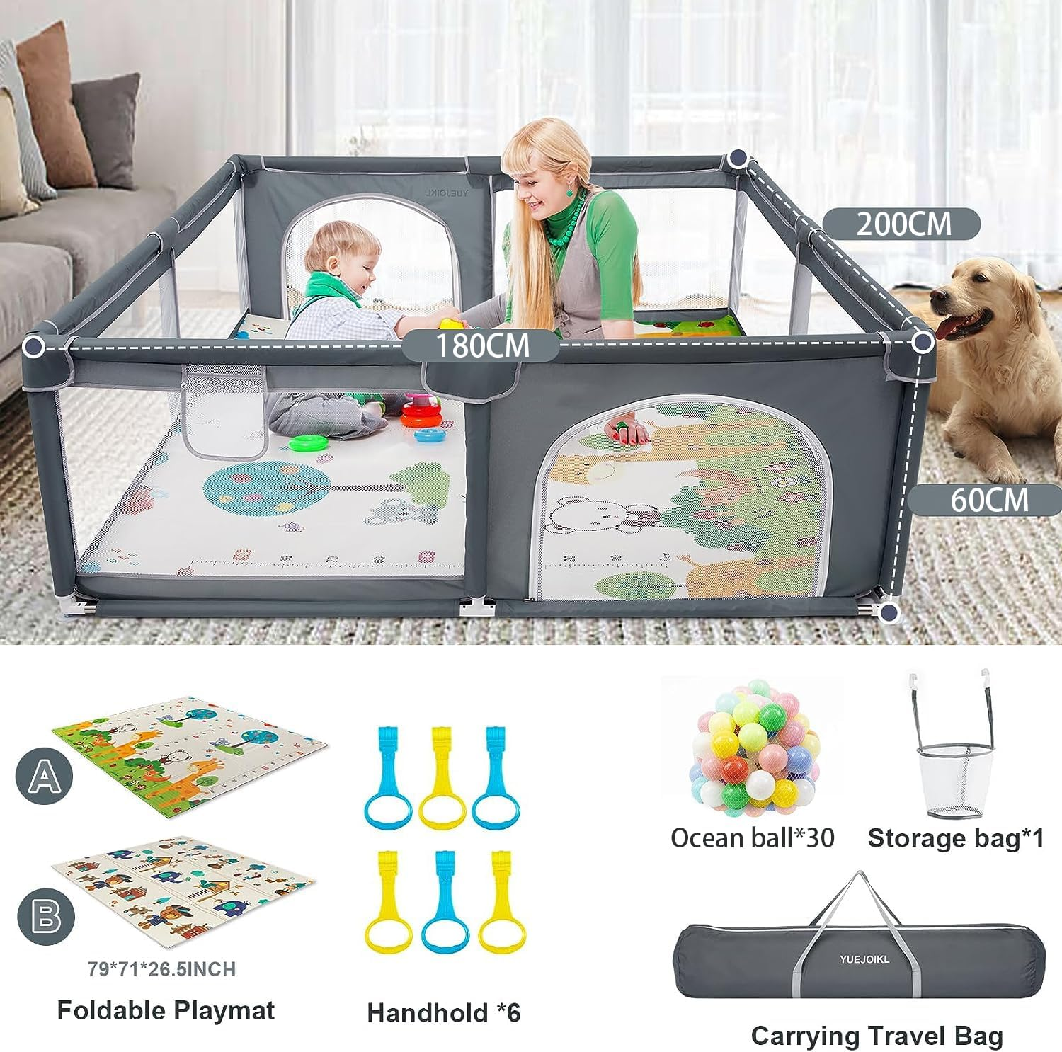 Large Baby Playpen with Mat - 200 X 180 Cm Baby Play Yard for Toddler Indoor & Outdoor Kids Activity Center, Sturdy Safety Play Yard with Soft Breathable Mesh image number 4