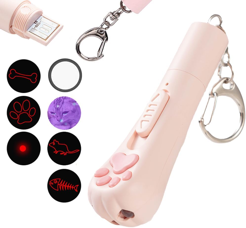 Vekol Cat Laser Toy, LED Pointer Interactive Toys Indoor Cats Dogs Laser, Long Range 5 Modes Laser Projection Playpen USB Rechargeable for Kitten Outdoor Pet Chasing Exercise (Pink)