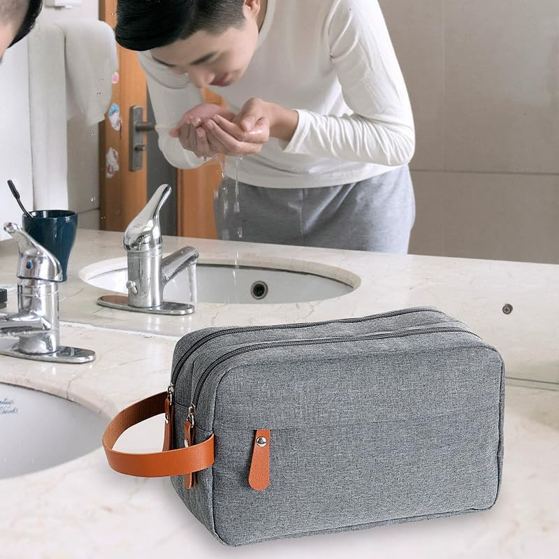 Travel Toiletry Shaving Bag for Men, 1Pc Water Resistant Oxford Cloth Shave Hanging Dopp Kit,Water Resistant Canvas Shaving Bag Toiletry Bag,Oxford Cloth Toiletry Bag Shave Bags,Grey image number 5