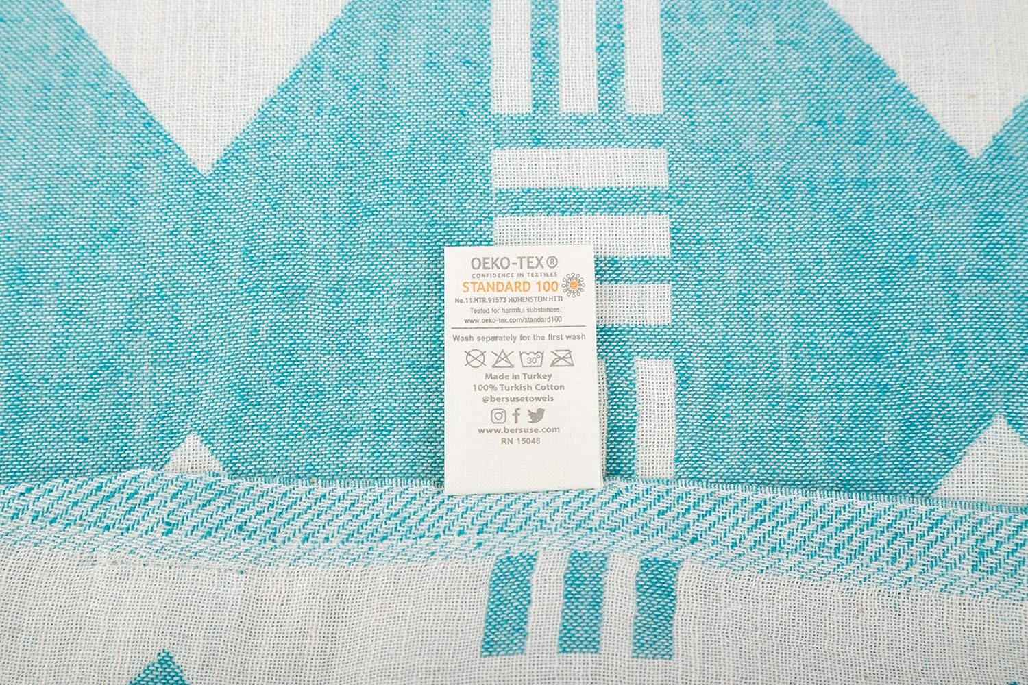 Bersuse 100% Cotton Belize XL Throw Blanket Turkish Towel - 75X90 Inches, Aqua image number 3