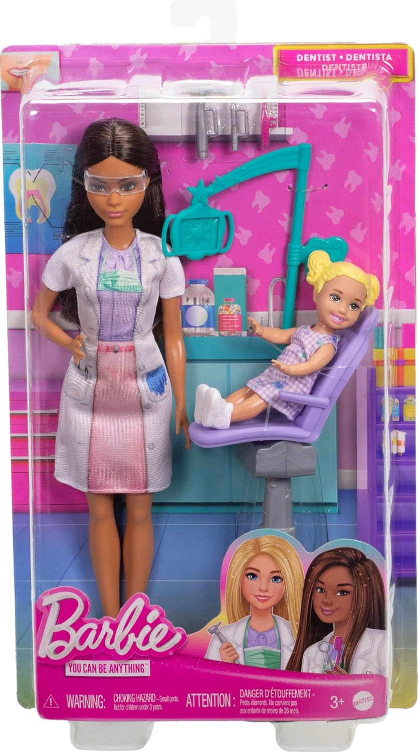 Barbie Dentist Doll with Brunette Fashion Doll with Blue Dress and Lab Coat, 1 Kid Doll, Medical Doctor Furniture & Accessories image number 5