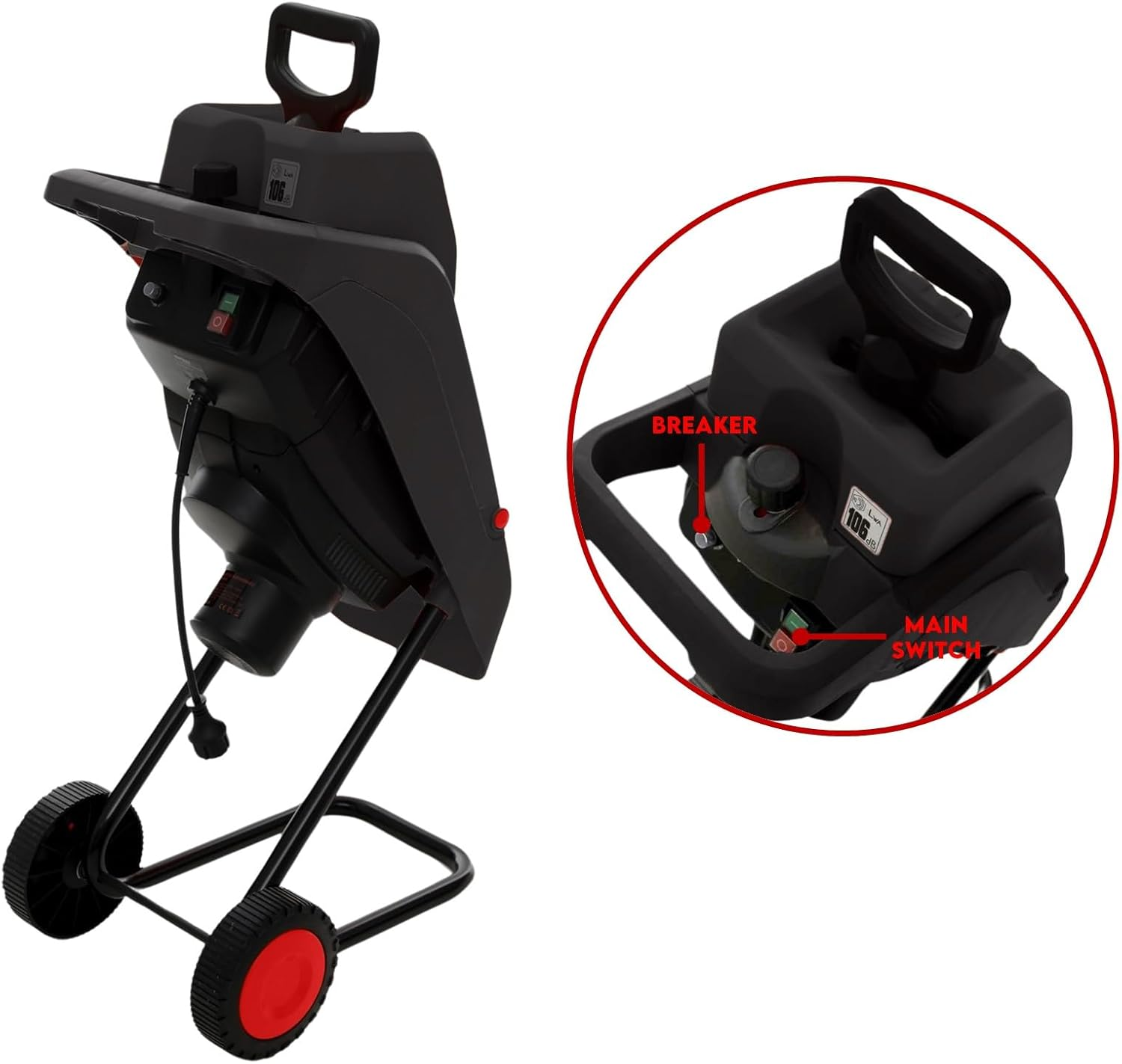 King Tech Garden Shredder 2500W Electric Wood Chipper Powerful Leaf Tree Branch Multi-Purpose Mulcher Portable Wheels with Bag image number 4