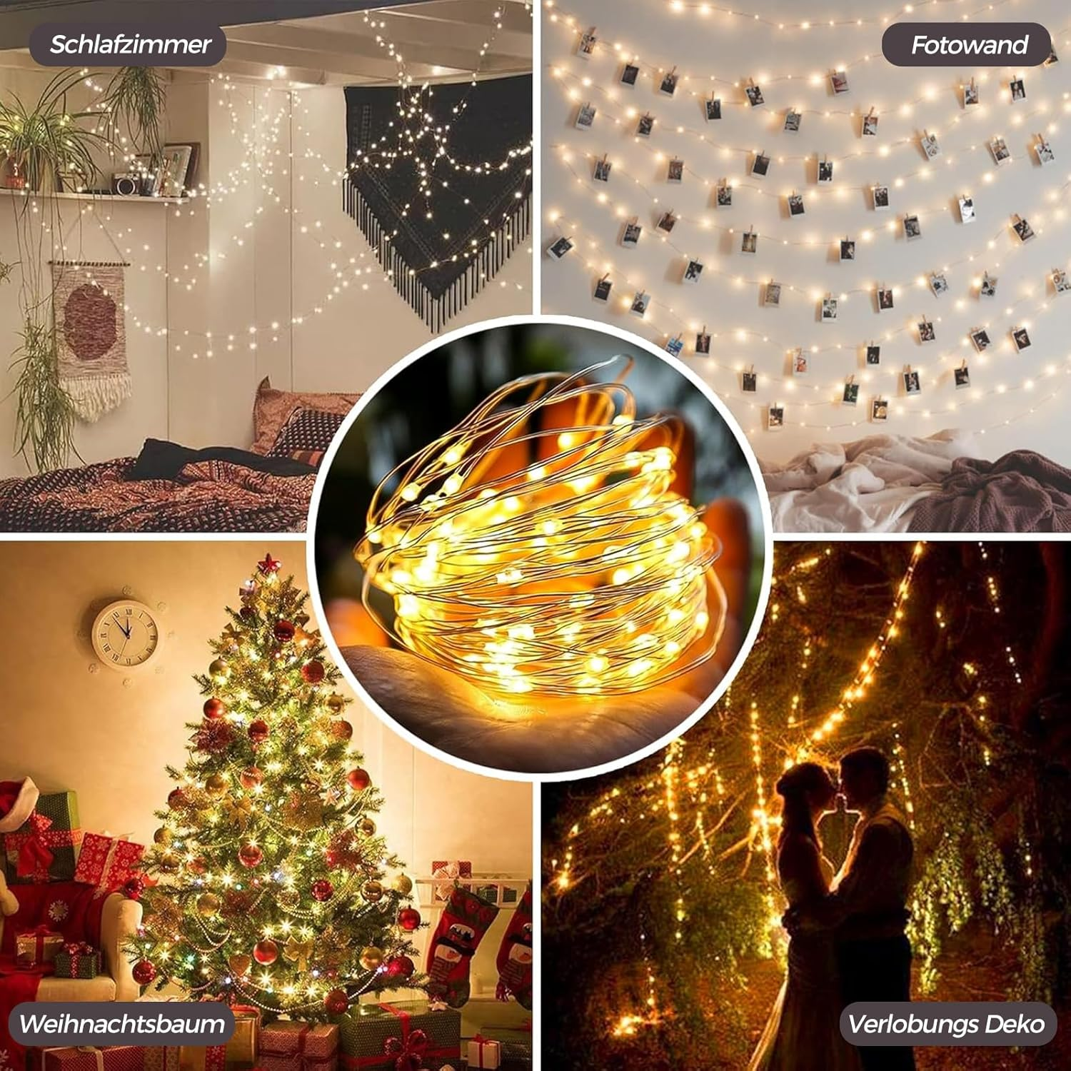 Alegre USB LED String Lights, 2M 20 Leds Copper Wire String Lights Plug in Waterproof Warm White for Indoor Outdoor Decoration LED String Lights image number 2