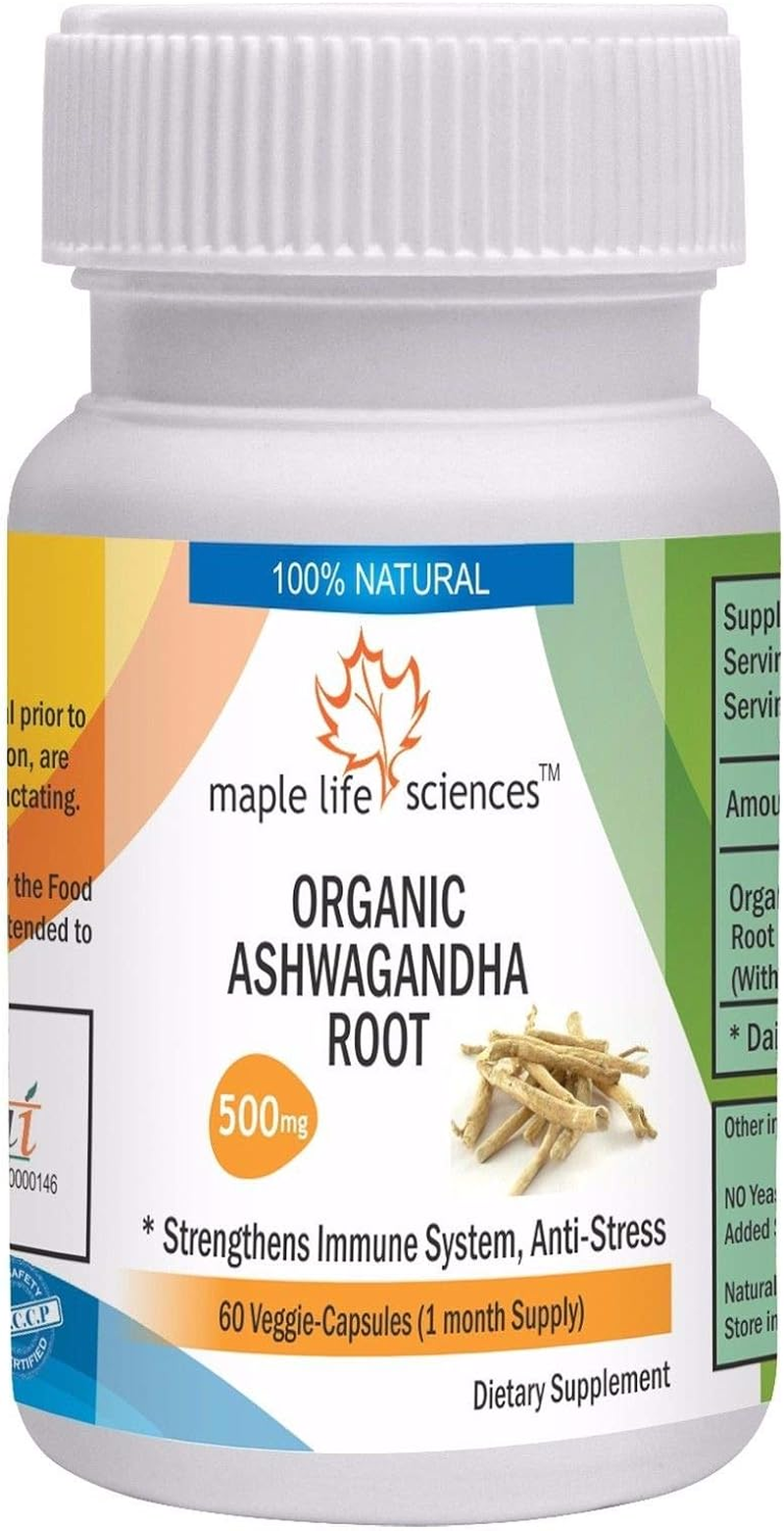 ORGANIC Ashwagandha Supplement (Withania Somnifera/Indian Ginseng) - 500Mg - 60 Vegan Capsules - Anxiety and Stress Relief image number 1